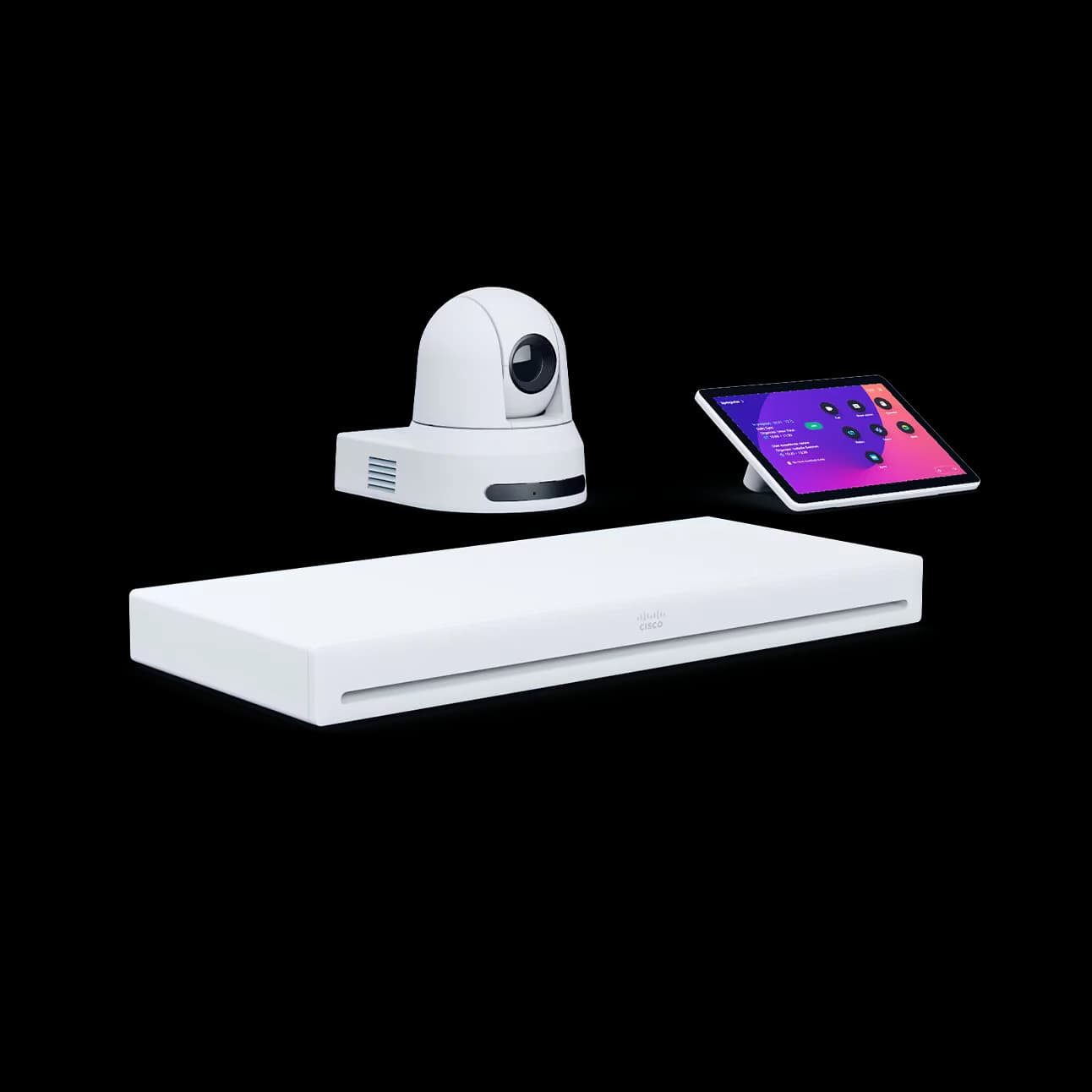 Cisco Room Kit EQ with the PTZ 4K camera (non-radio ordering code) — camera, Codec EQ and Room Navigator as supplied in the kit.