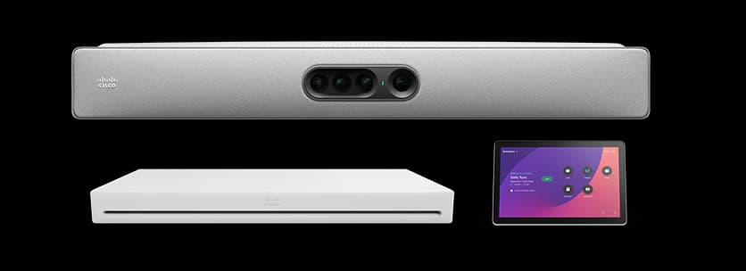 Cisco Room Kit EQ in First Light — Quad Camera, Codec EQ and Room Navigator as supplied in the kit.