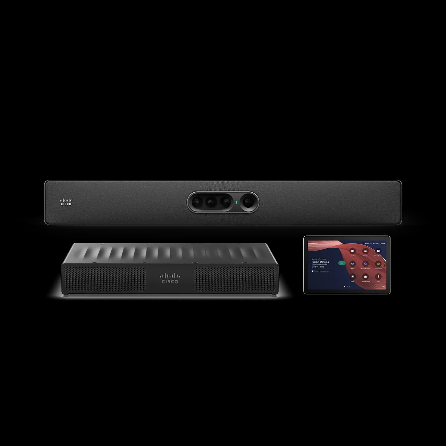 Cisco Room Kit Pro G2 in Carbon Black — Quad Camera, Codec Pro G2 and Room Navigator as supplied in the bundle.