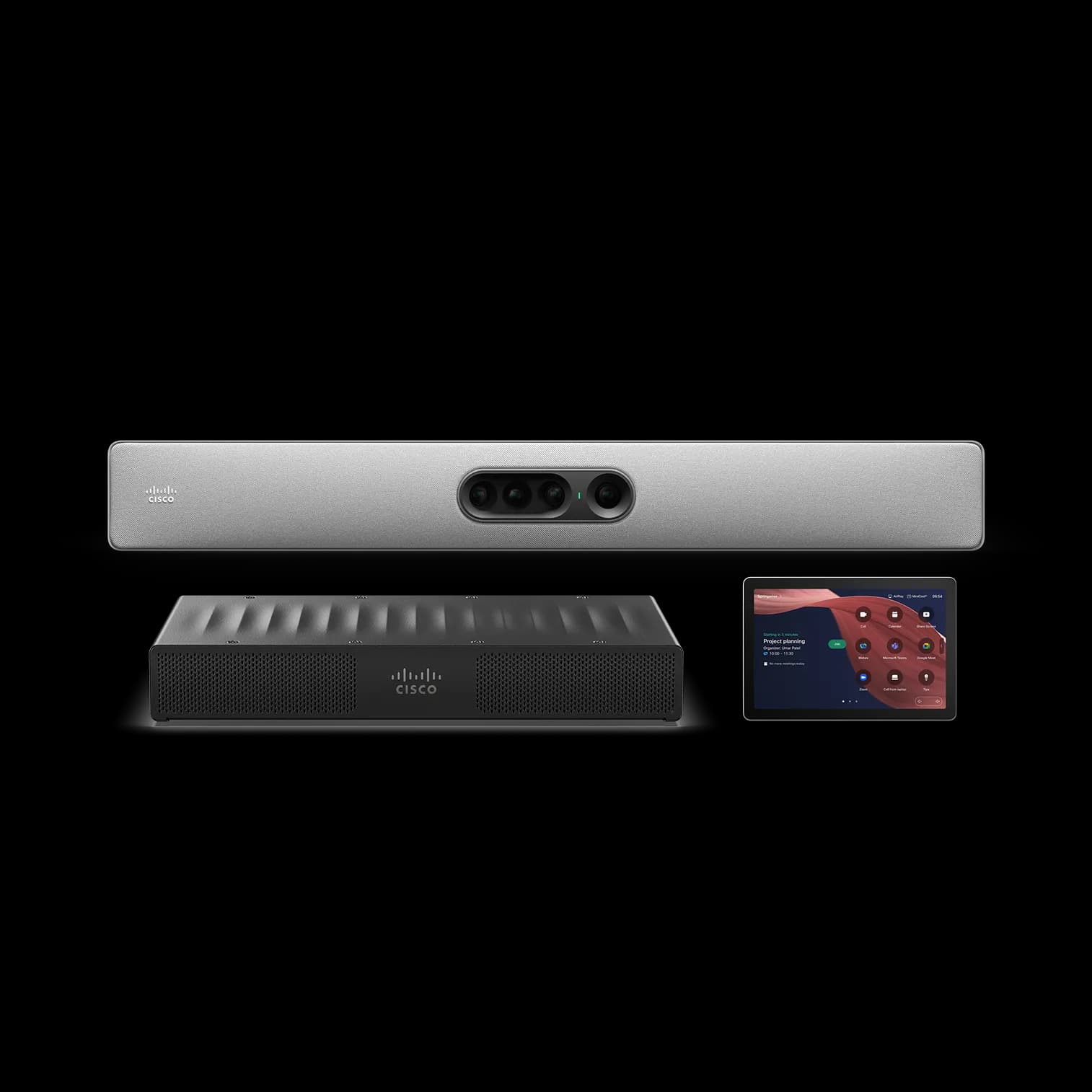 Cisco Room Kit Pro G2 in First Light — Quad Camera, Codec Pro G2 and Room Navigator as supplied in the bundle.