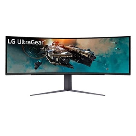 LG UltraGear 49GR85DC-B 49-inch curved gaming monitor on its stand, front view
