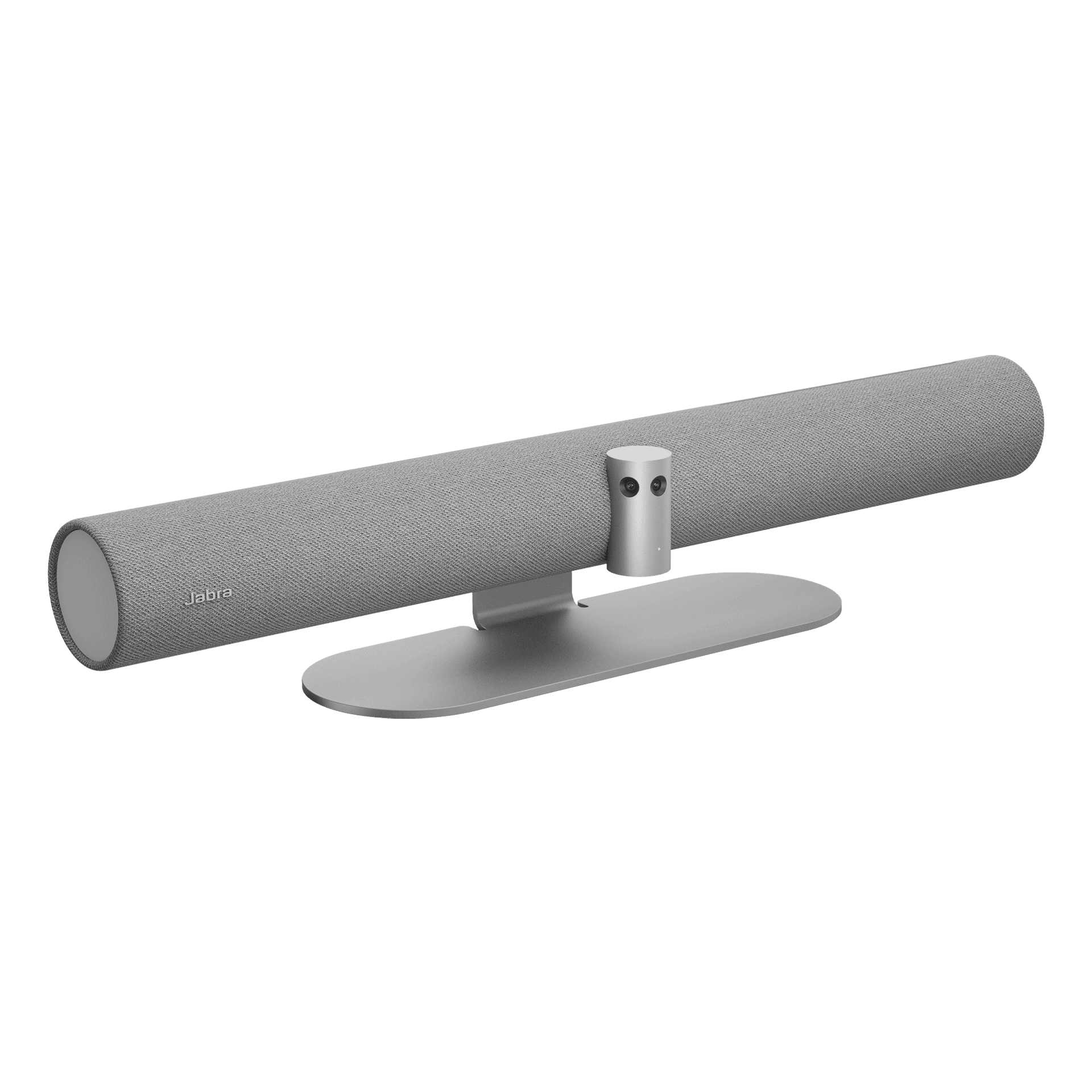 Jabra PanaCast 50 video bar in grey, front view. Manufacturer product shot.