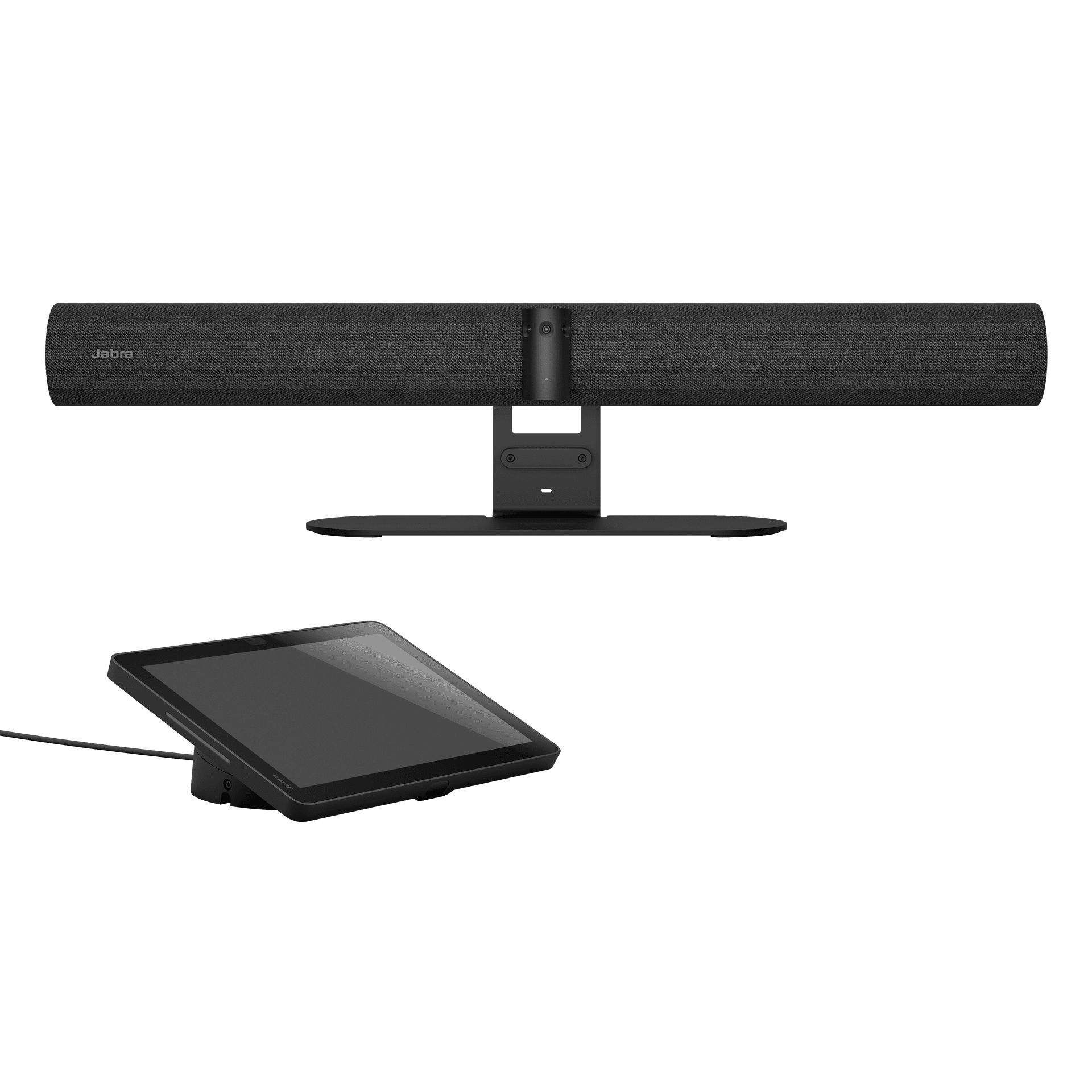 Jabra PanaCast 55 VBS video bar with Jabra Control IP touch controller. Manufacturer product shot.