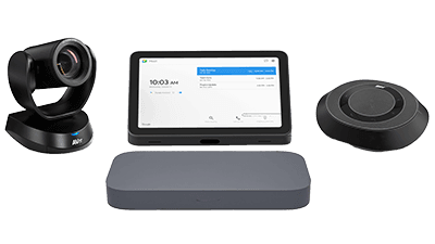 ASUS Room Kit for Google Meet Large Room Kit, official ASUS product image showing the PTZ camera, touch control panel, compute system and speakerphone