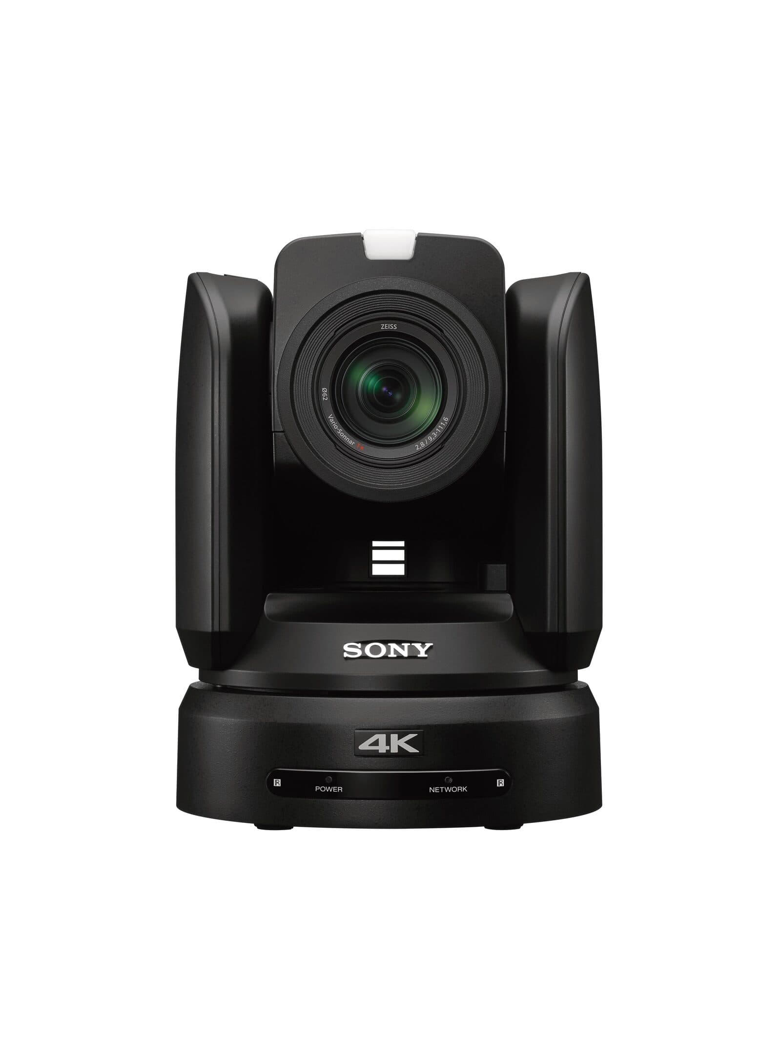 Sony BRC-X1000 4K PTZ camera (black) — front three-quarter.