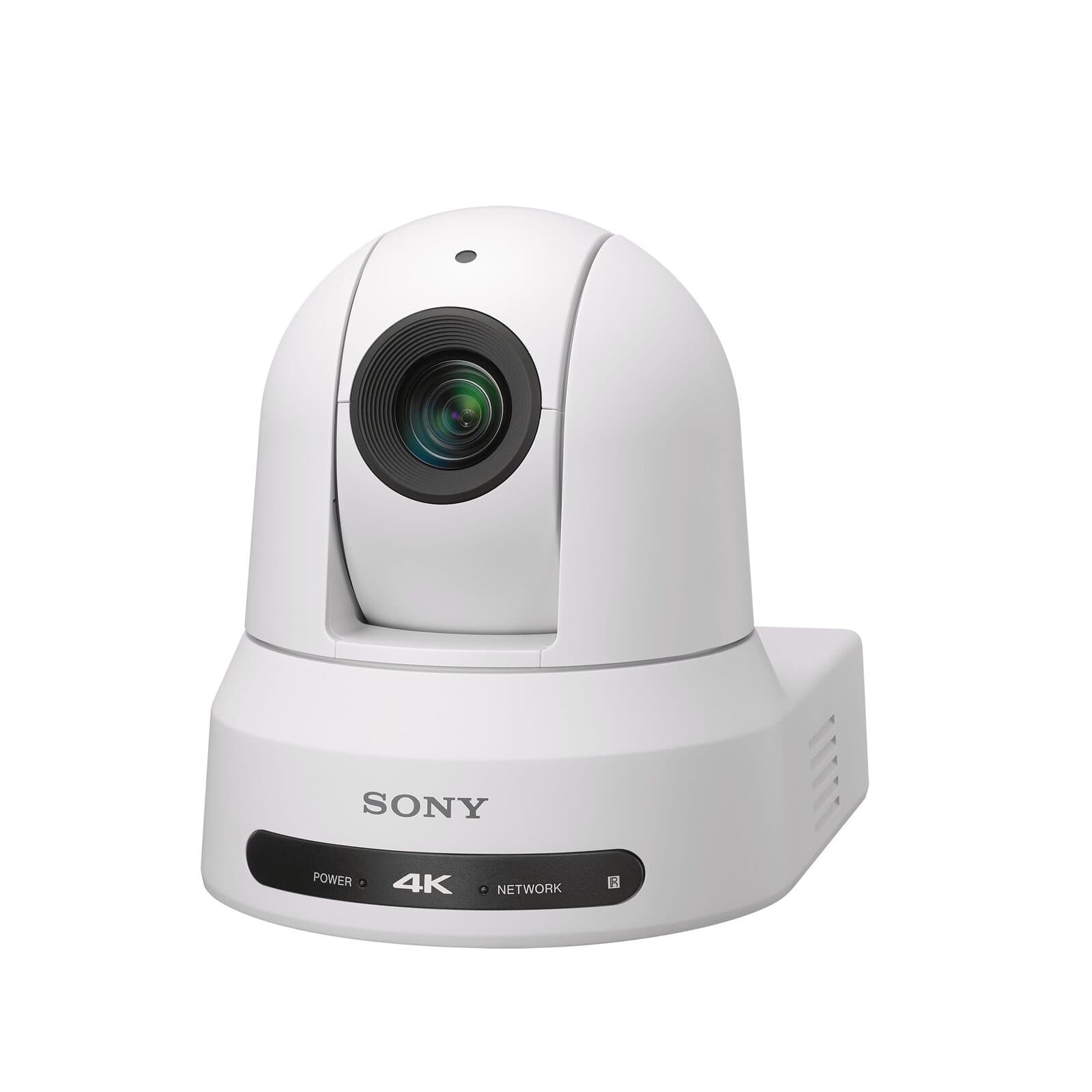Sony BRC-X400 4K PTZ camera (white) — front three-quarter.