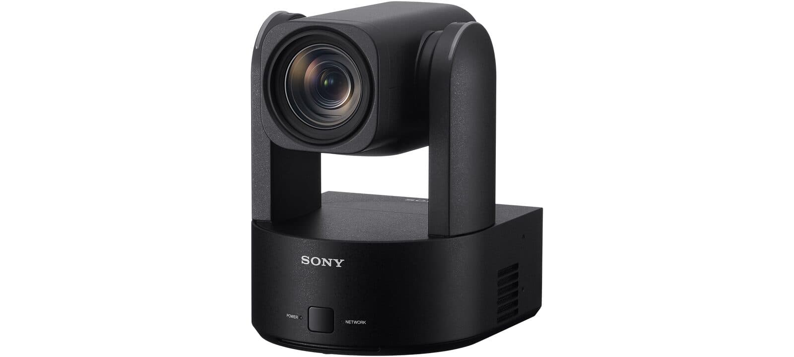 Sony BRC-AM7 4K PTZ auto framing camera (white) — front three-quarter. Sony publishes product photography of the BRC-AM7 in black only; the /WC model is the same camera in white.
