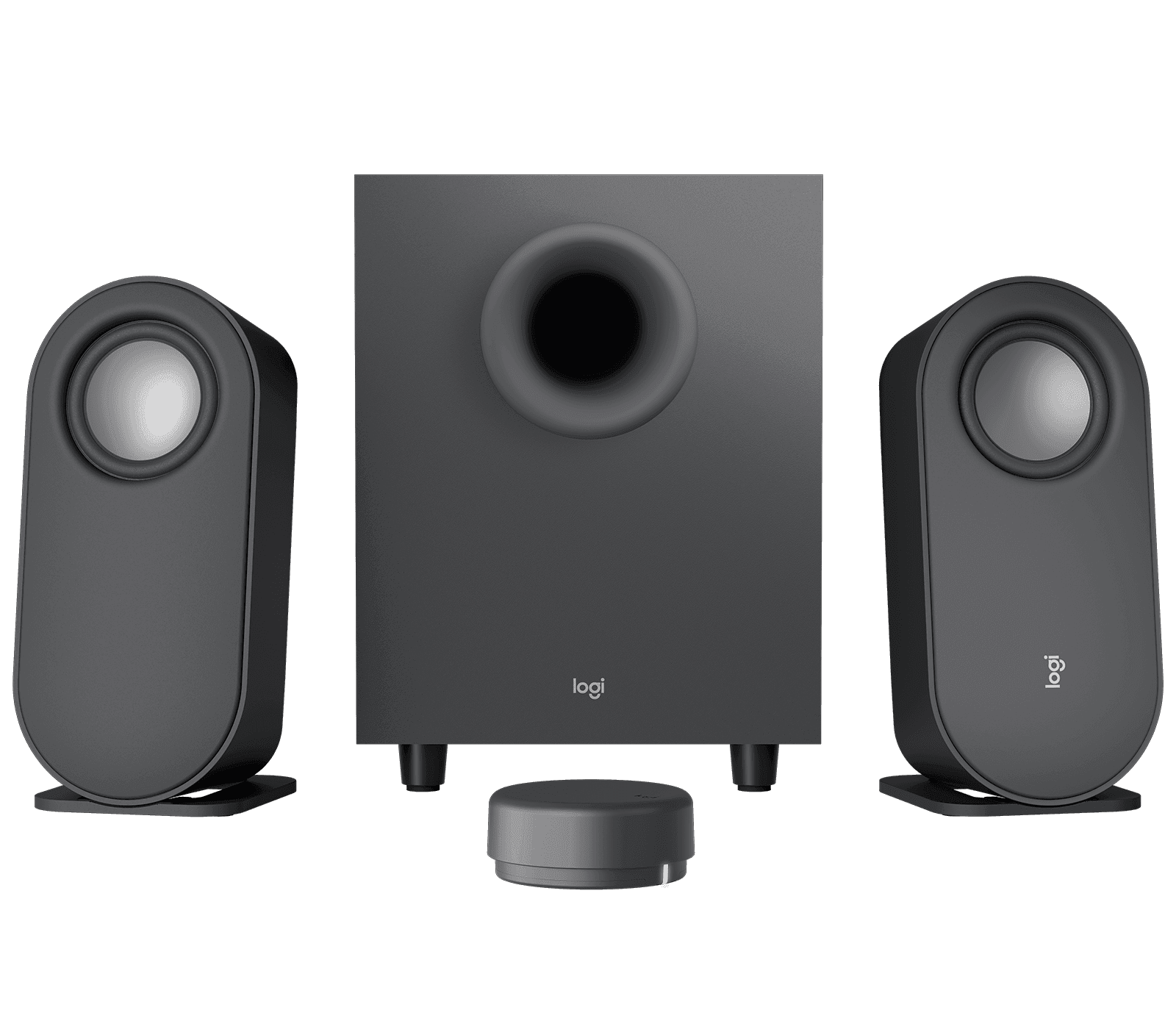 Logitech Z407 2.1 speaker system in graphite: two satellites, subwoofer and wireless control puck