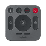 Logitech Rally remote control handset, front view of the button layout