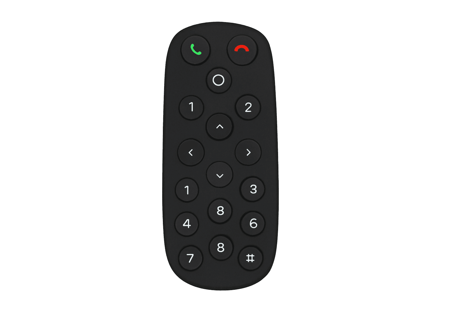 Logitech GROUP remote control handset, front view of the button layout