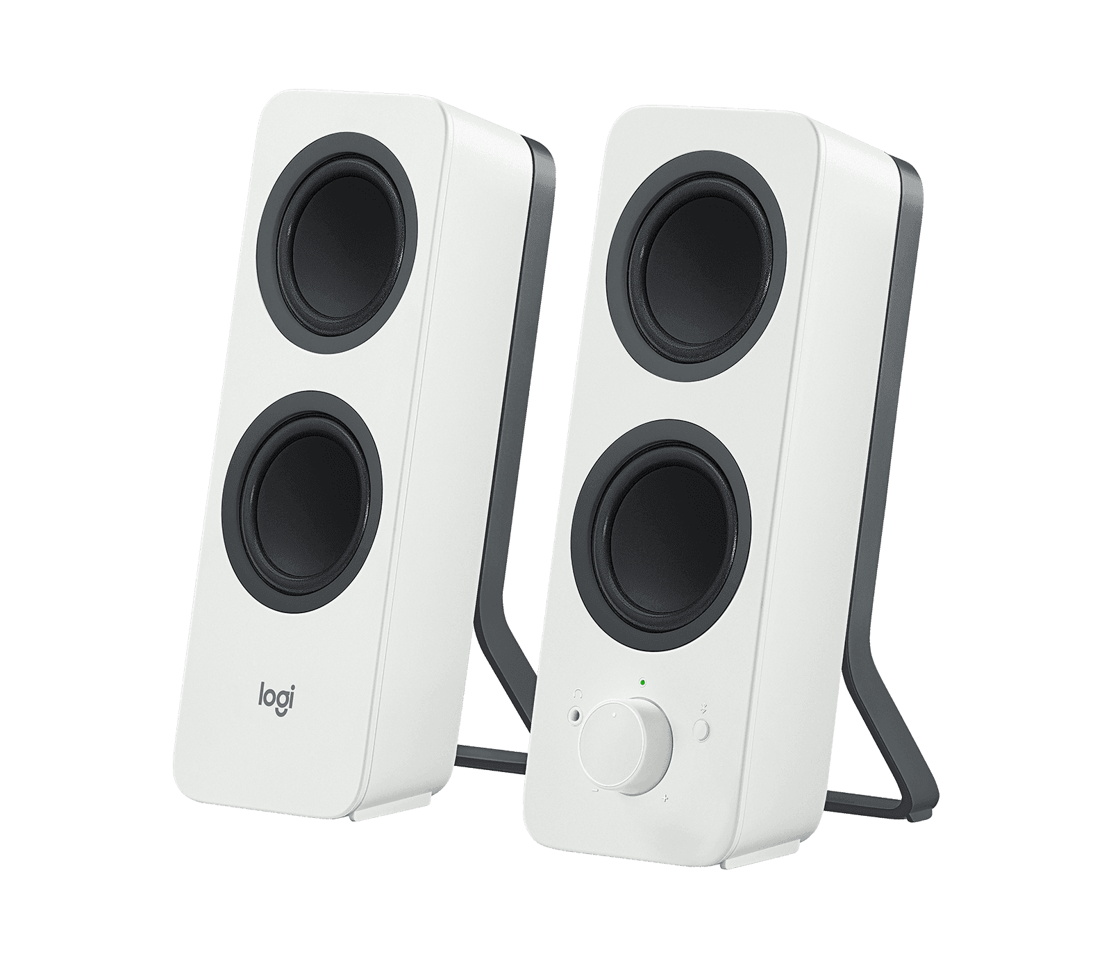 Logitech Z207 Bluetooth computer speaker in off-white, front view of the single cabinet