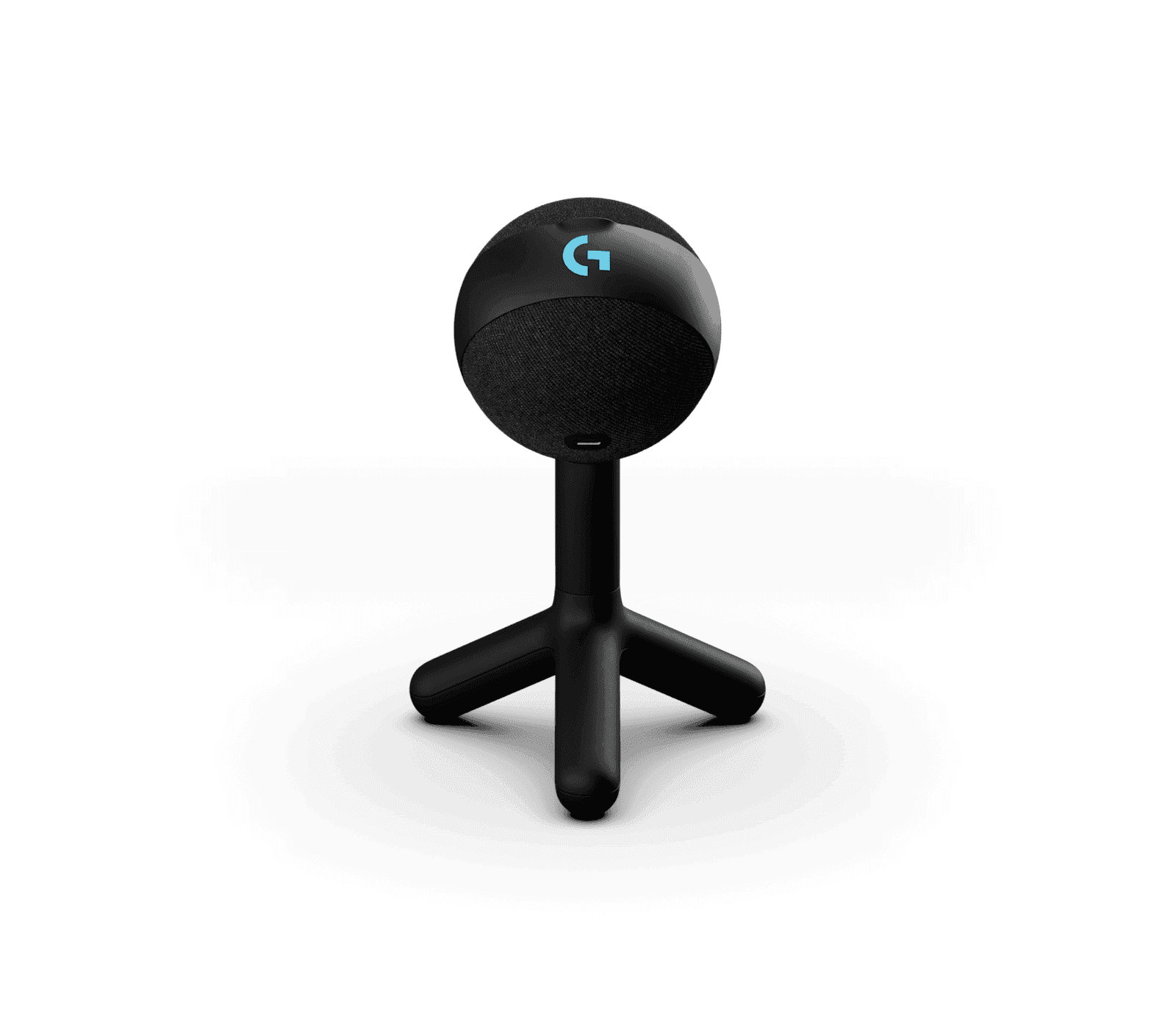 Logitech G Yeti Orb microphone in black, rear angle showing the base and stand