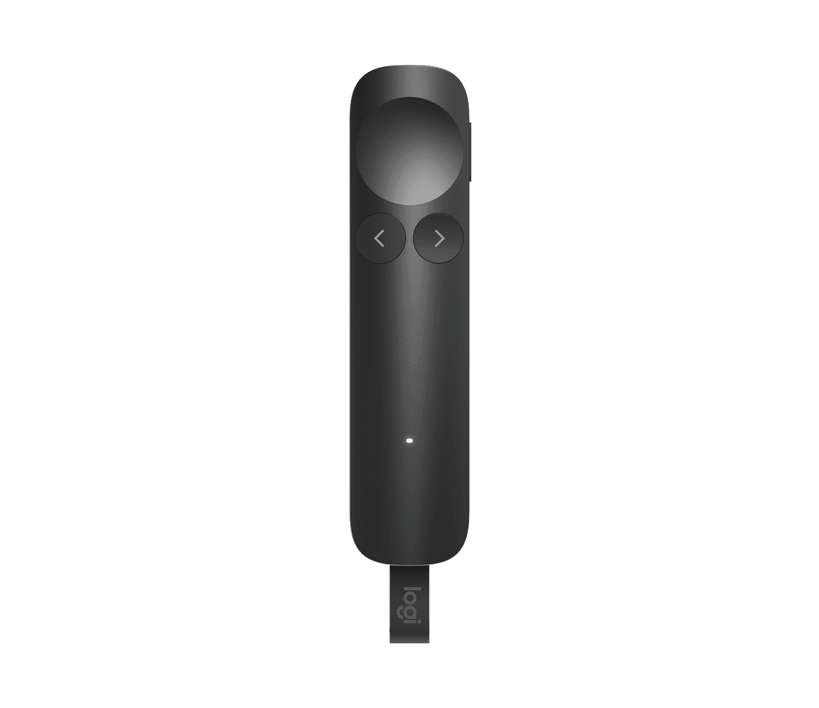 Logitech Spotlight 2 presentation remote in graphite, viewed from the top showing the three buttons
