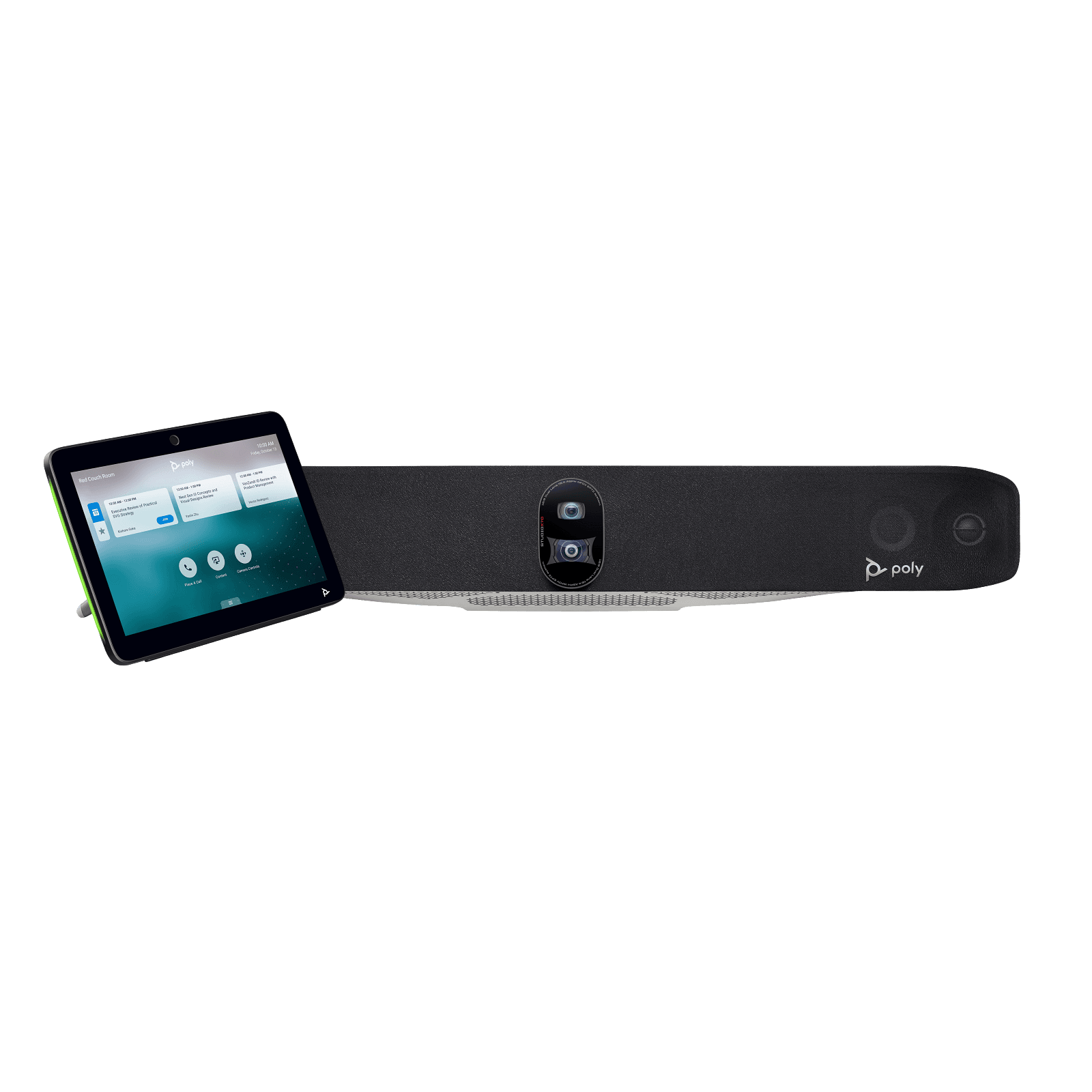 Poly Studio X70 video bar shown with the Poly TC10 touch controller