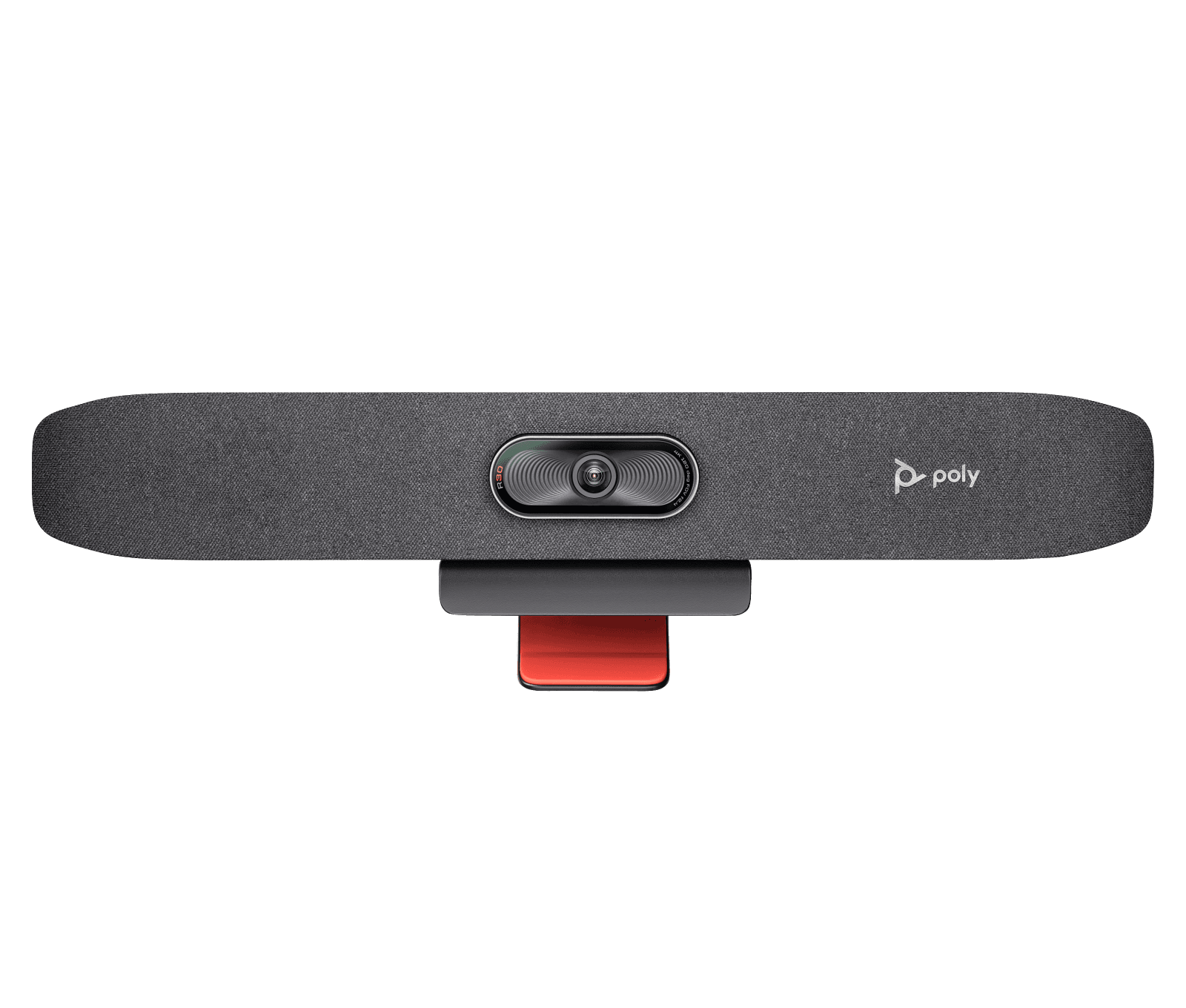Poly Studio R30 USB video bar with the privacy shutter closed