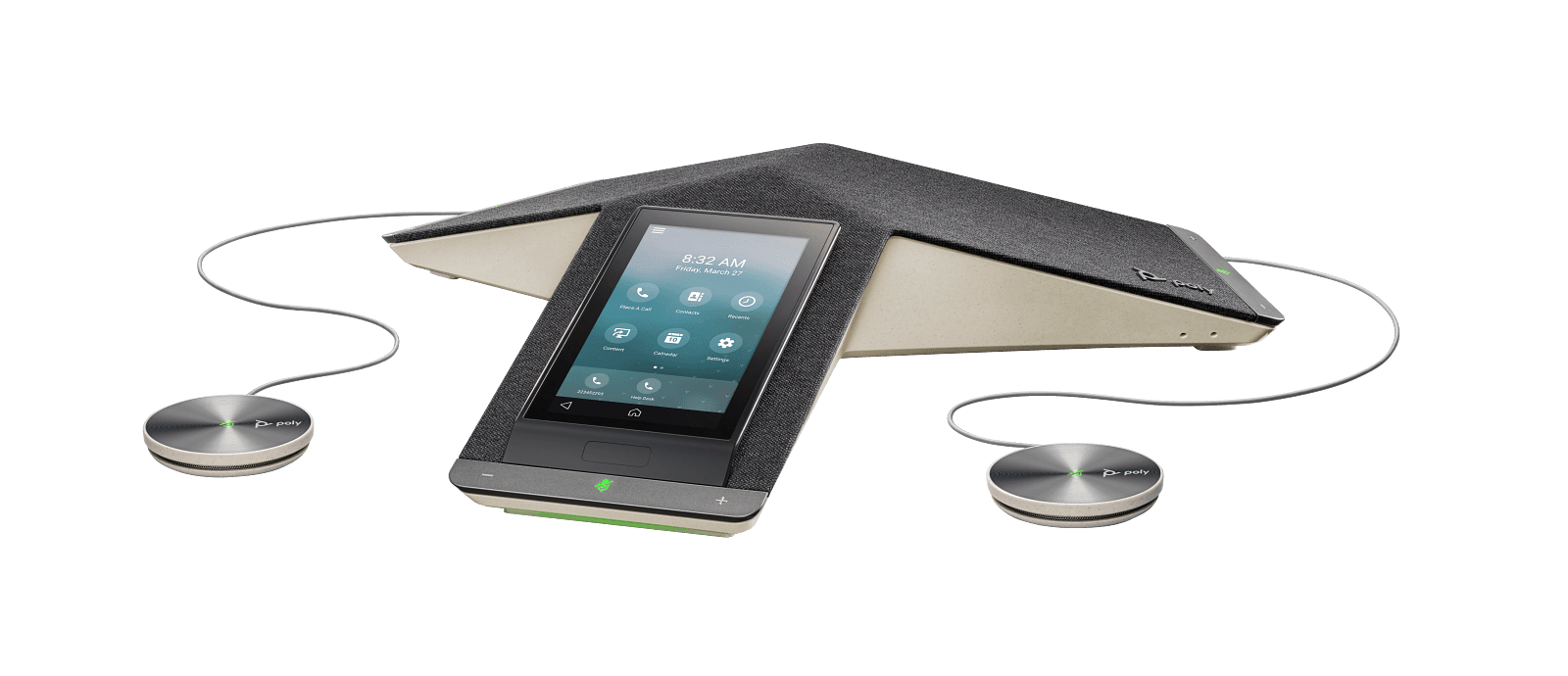 Poly Trio C60 conference phone shown with the two expansion microphones - the phone itself is not included in this pack