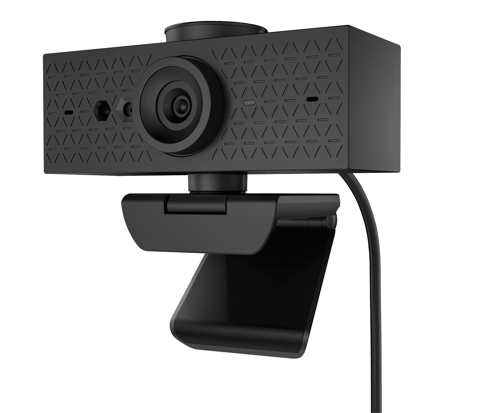 HP 625 FHD webcam on its adjustable mount, three-quarter view