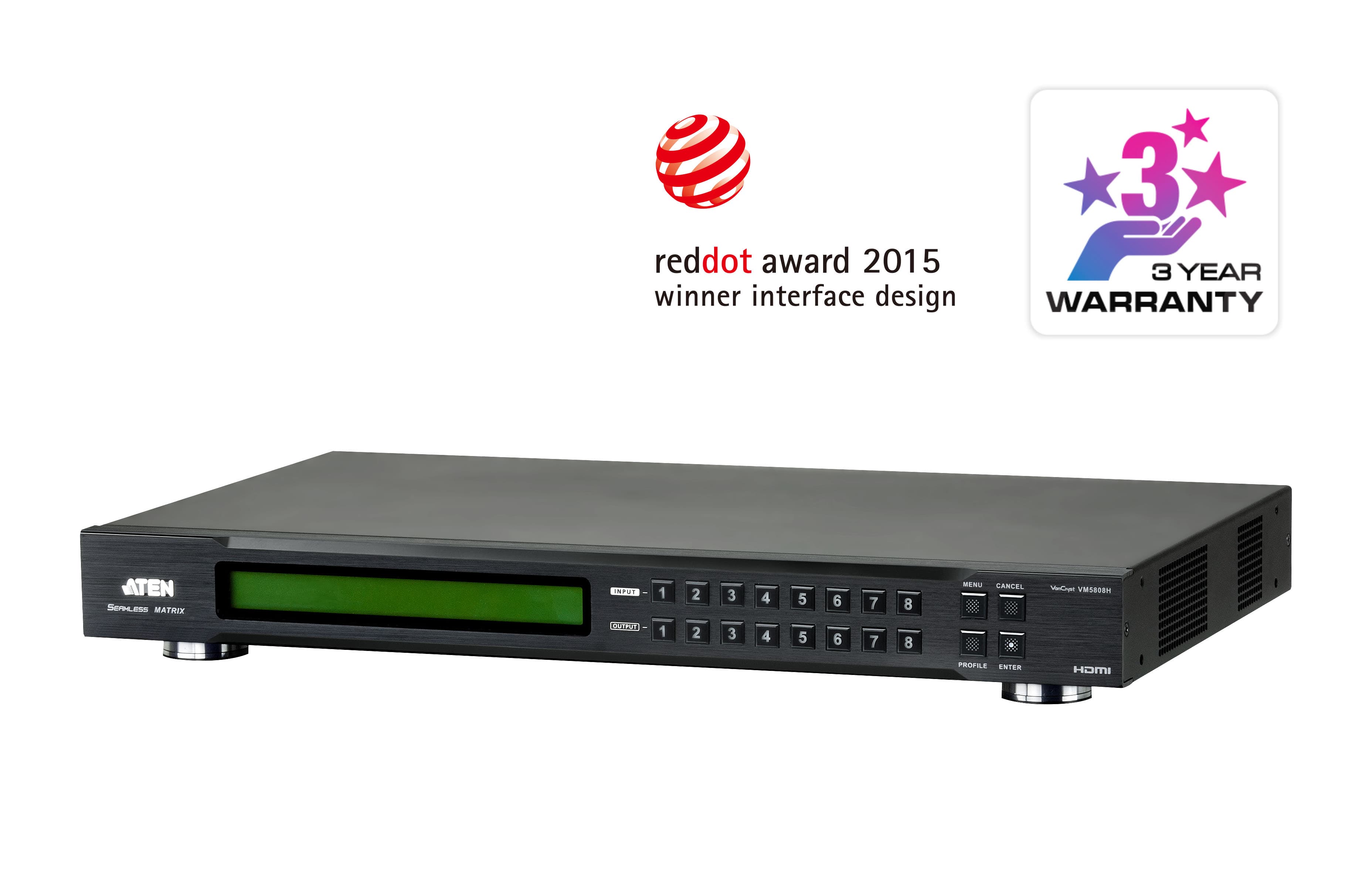 ATEN VanCryst VM5808H 8 x 8 HDMI matrix switch with scaler, three-quarter view