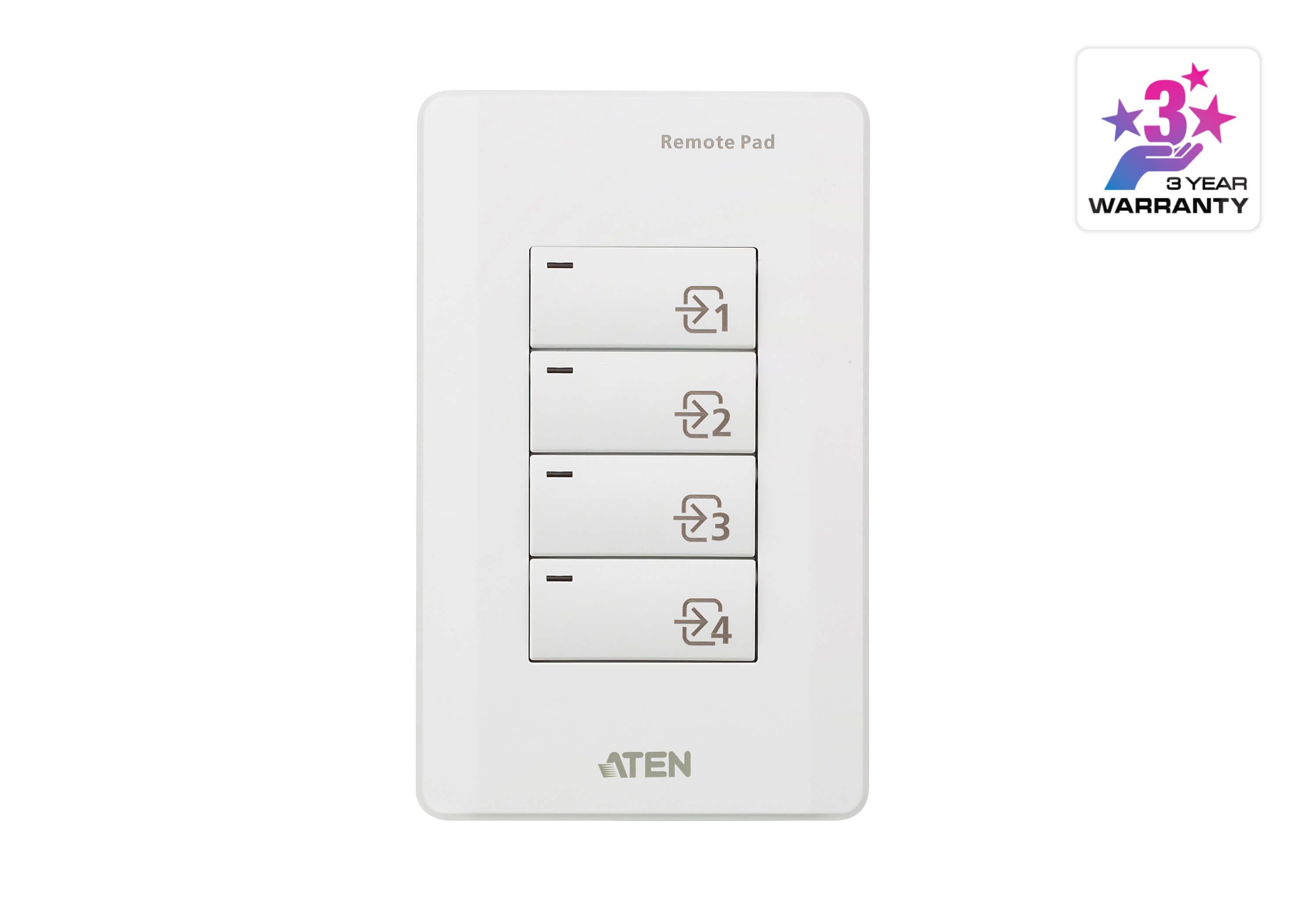 ATEN VPK104 four-key contact closure remote pad, three-quarter view of the faceplate module