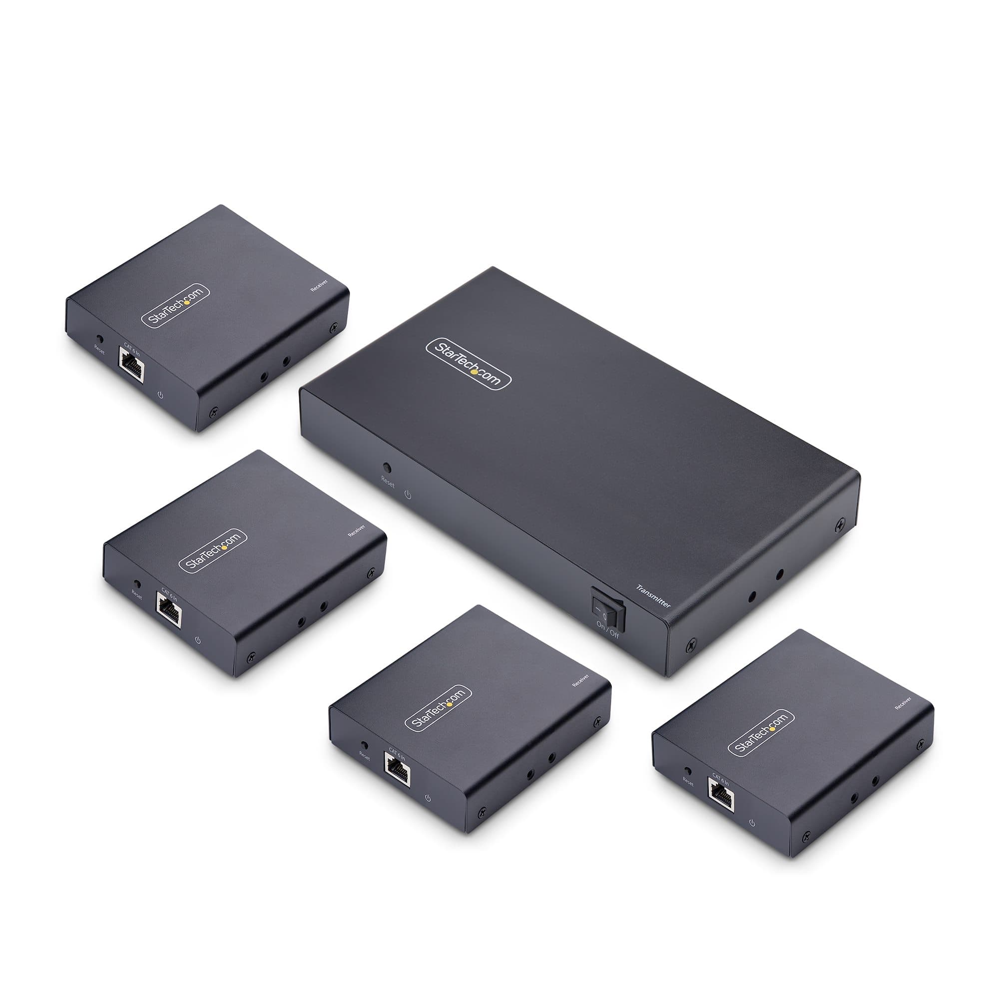 StarTech.com 4K7014IC-EXTEND-HDMI HDMI extender and splitter kit, showing the transmitter and receiver units