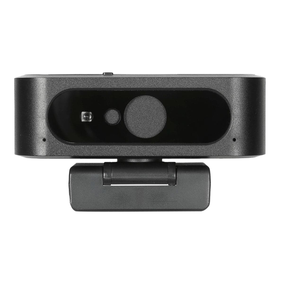 Targus Webcam with IR Facial Recognition, front view of the black webcam with the lens cover closed