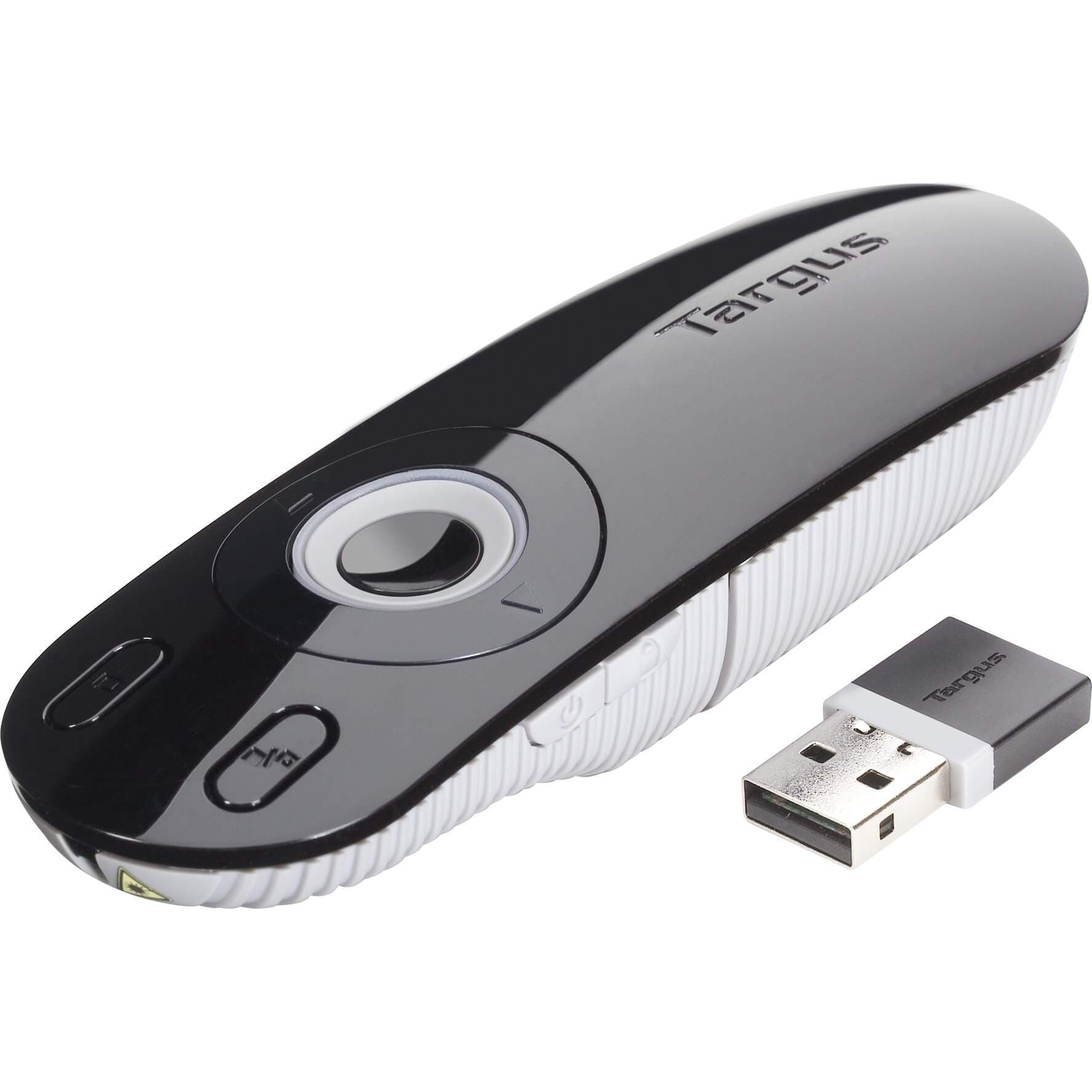 Targus Laser Presentation Remote, front view of the black and grey handheld remote