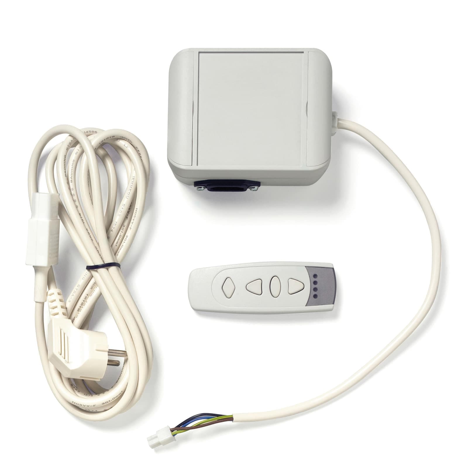 Projecta Easy Install RF remote control kit, series image showing the handheld transmitter and plug-and-play receiver - Legrand AV publishes one photograph for both the UK and Swiss plug versions