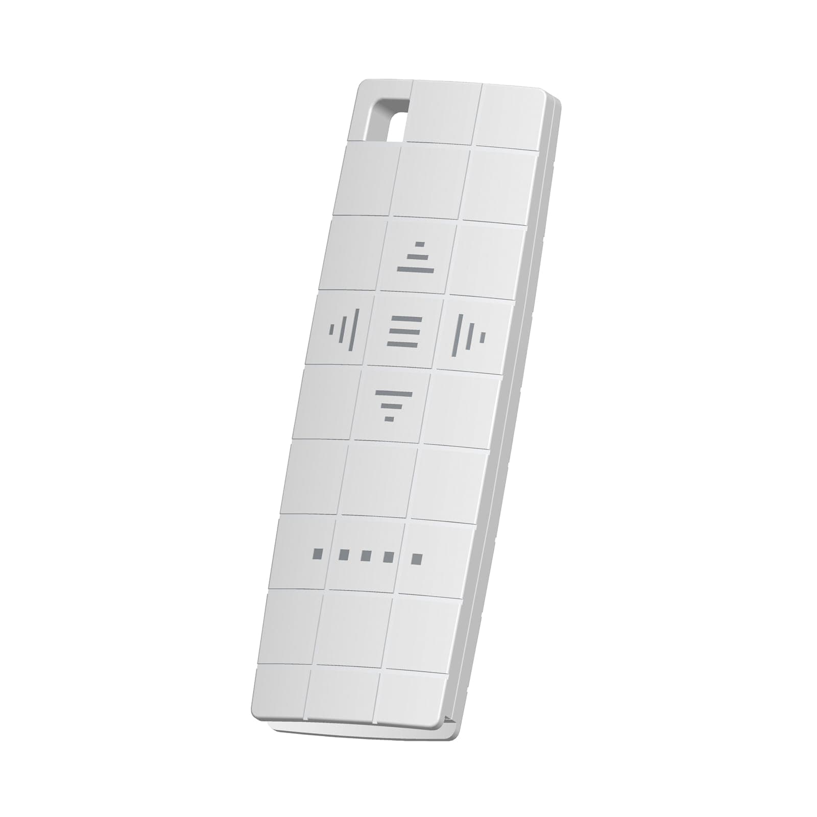 Projecta 4-channel RF remote control for projection screens, front view of the handheld transmitter