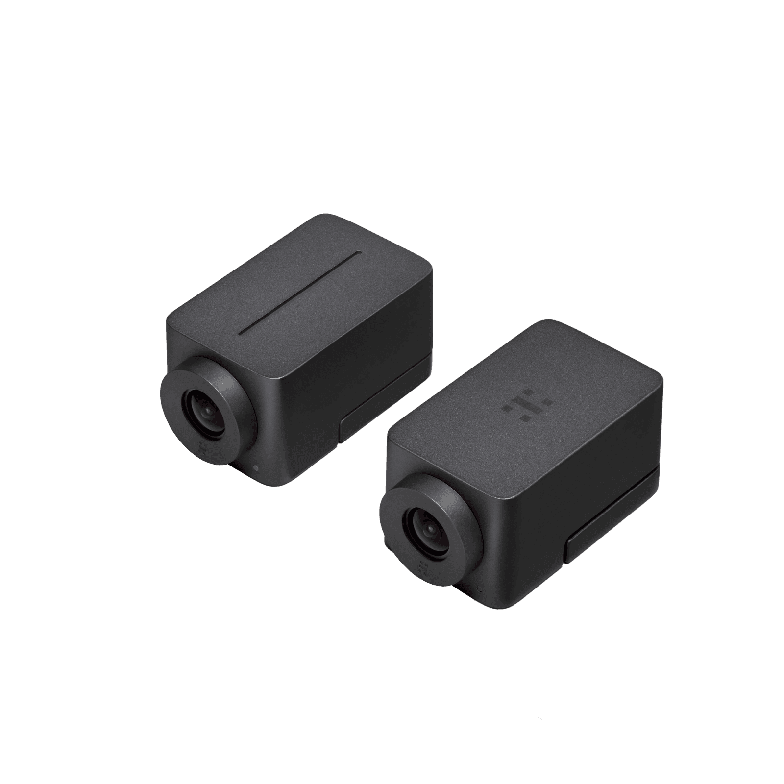 Huddly IQ conference cameras, series image showing both the standard and microphone-equipped variants side by side