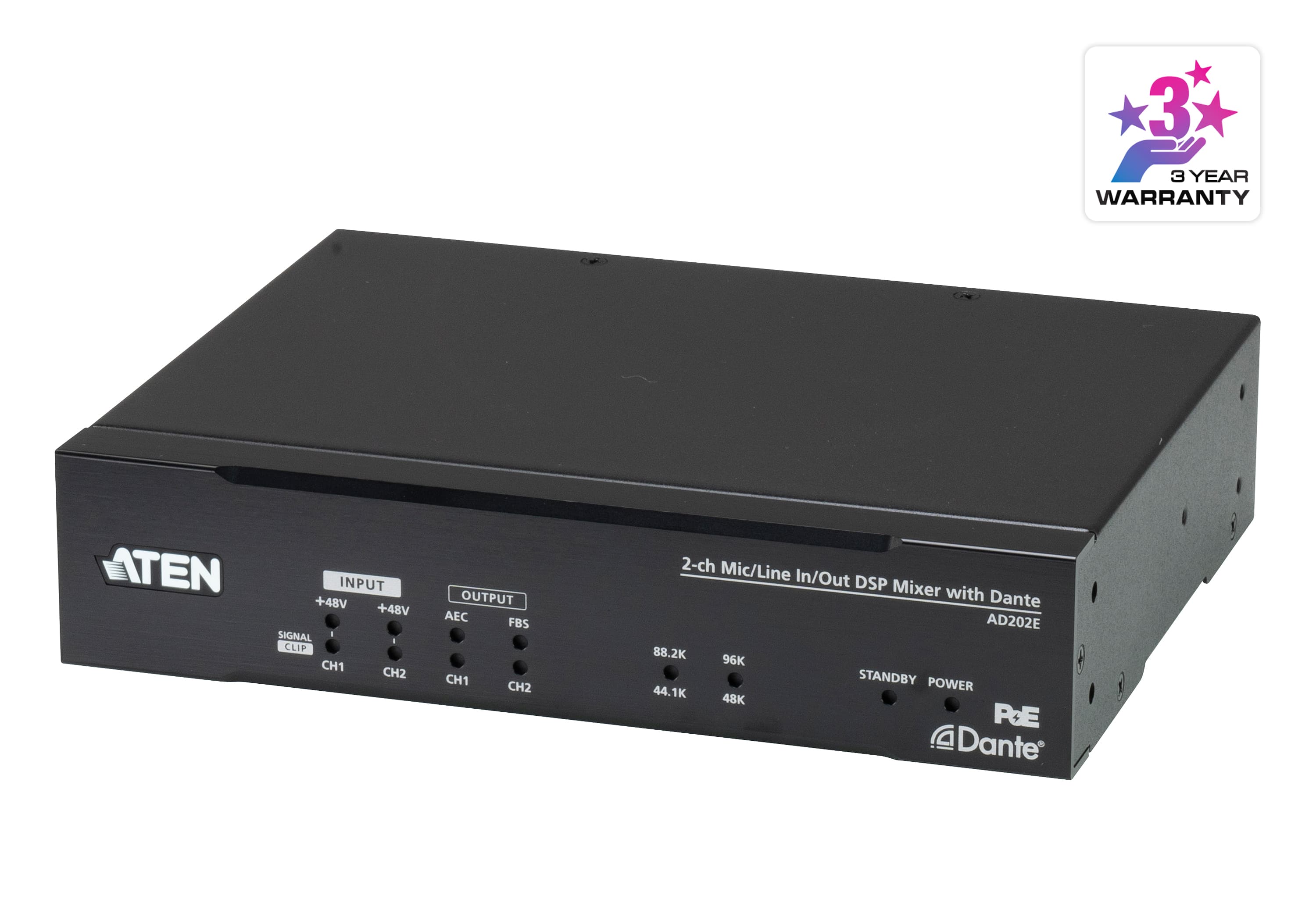 ATEN AD202E 2-CH Mic/Line In/Out Audio Processor with DSP and Dante — product photo from ATEN