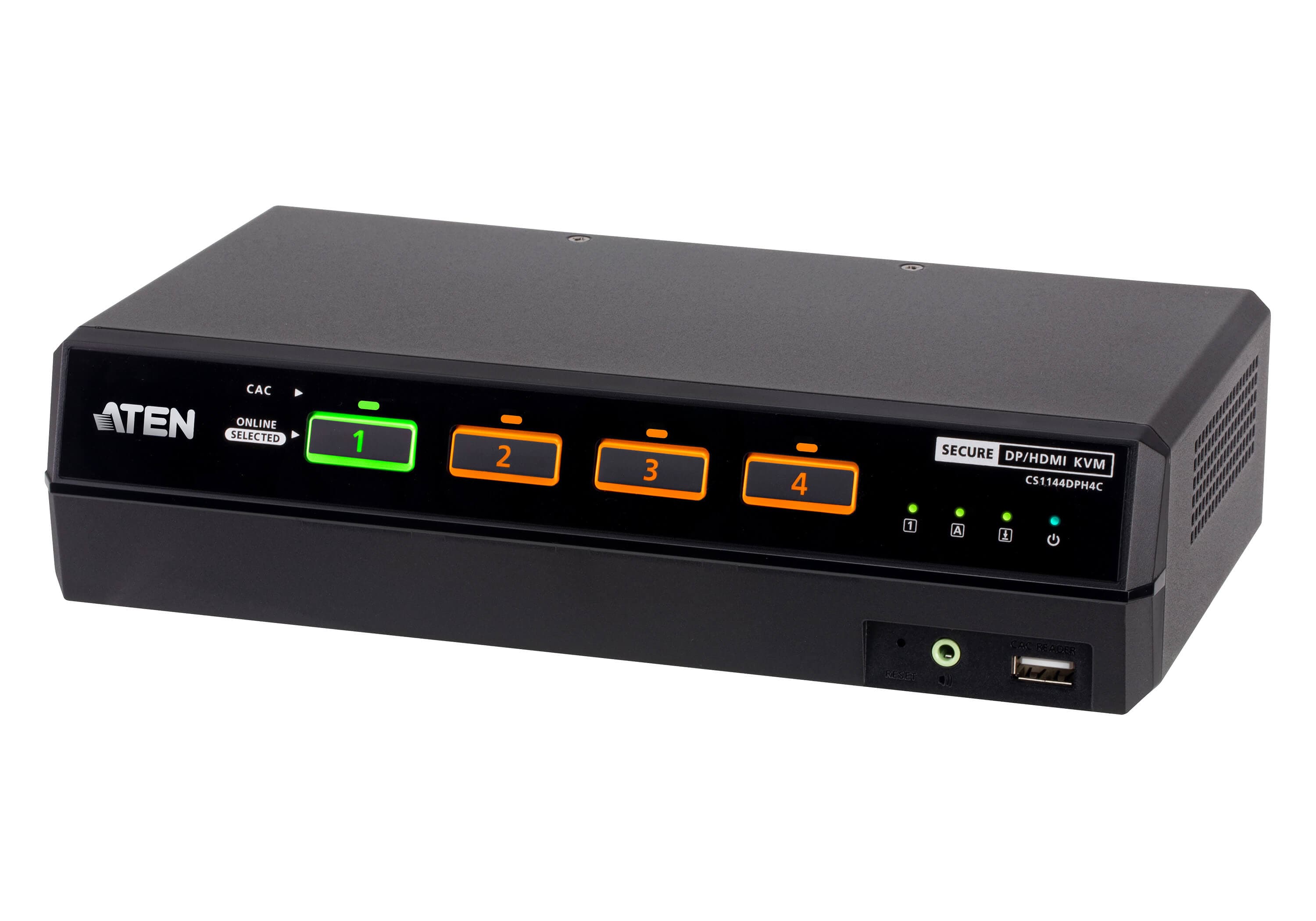 ATEN CS1144DPH4C 4-Port USB 5K DisplayPort/HDMI Dual Display Universal Secure KVM Switch with CAC (PSD PP v4.0 Compliant) — product photo from ATEN