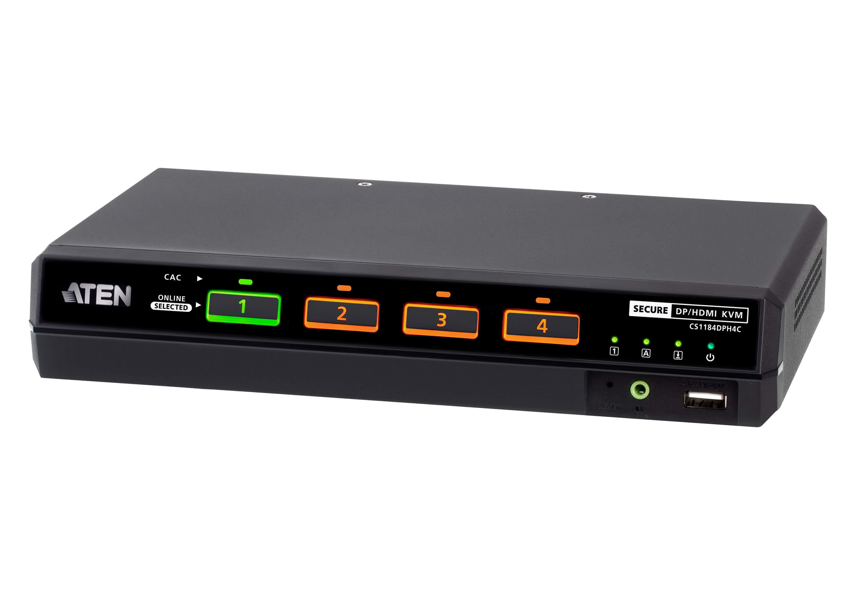 ATEN CS1184DPH4C 4-Port USB 5K DisplayPort/HDMI Universal Secure KVM Switch with CAC (PSD PP v4.0 Compliant) — product photo from ATEN