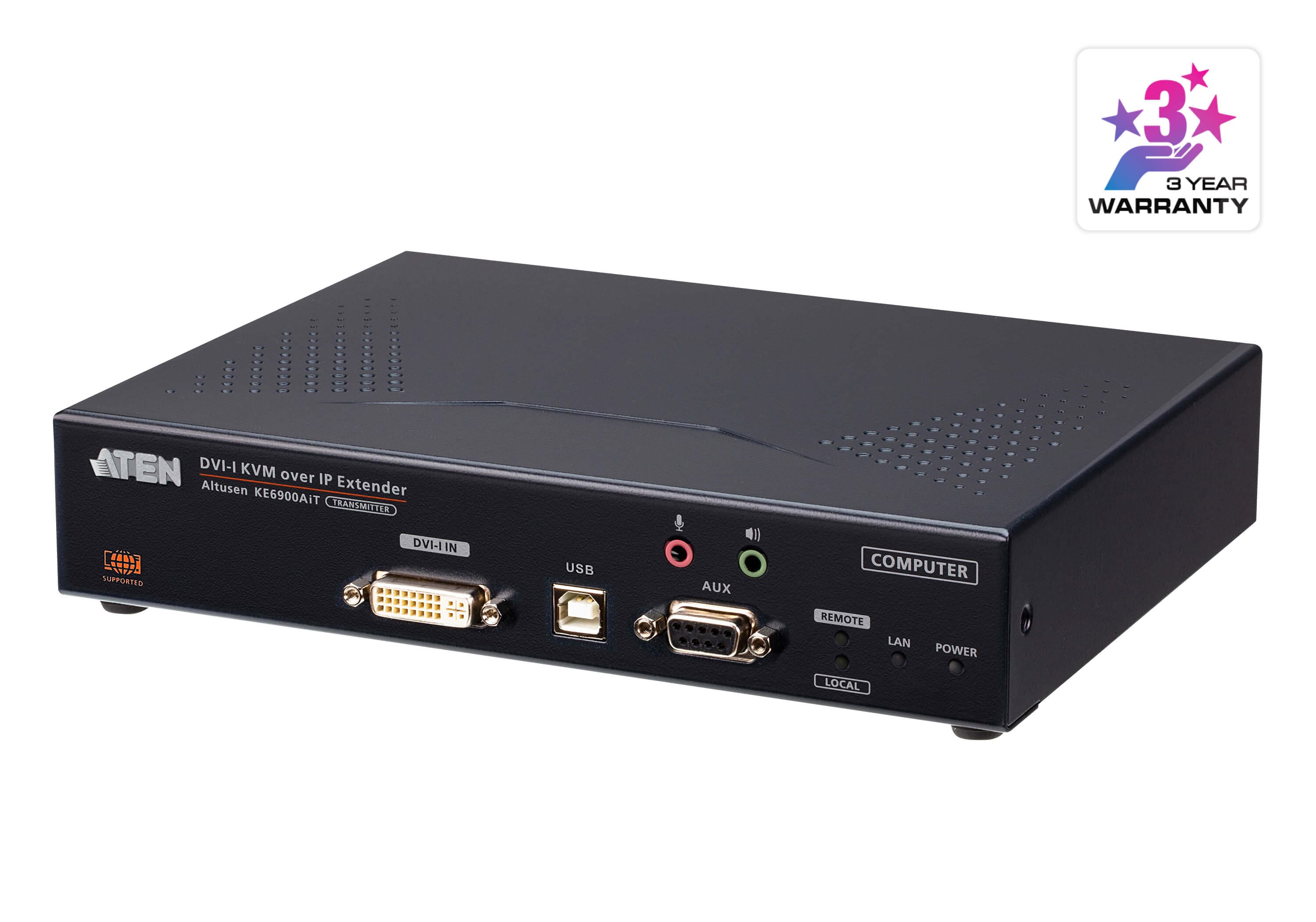 ATEN KE6900AIT DVI-I Single Display KVM over IP Transmitter with Internet Access — product photo from ATEN