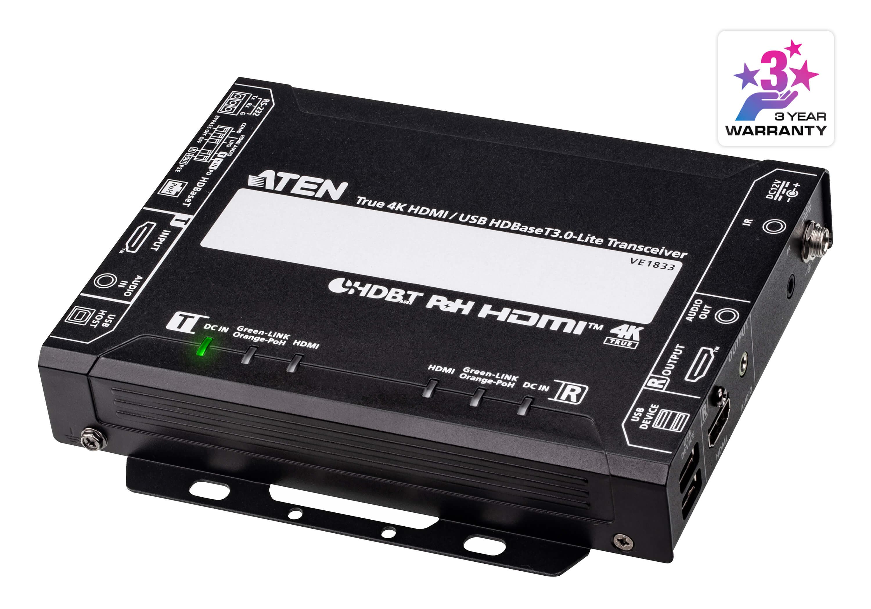 ATEN VE1833 True 4K HDMI / USB HDBaseT 3.0 - Lite Transceiver with PoH (True 4K@40 m) - angled product view