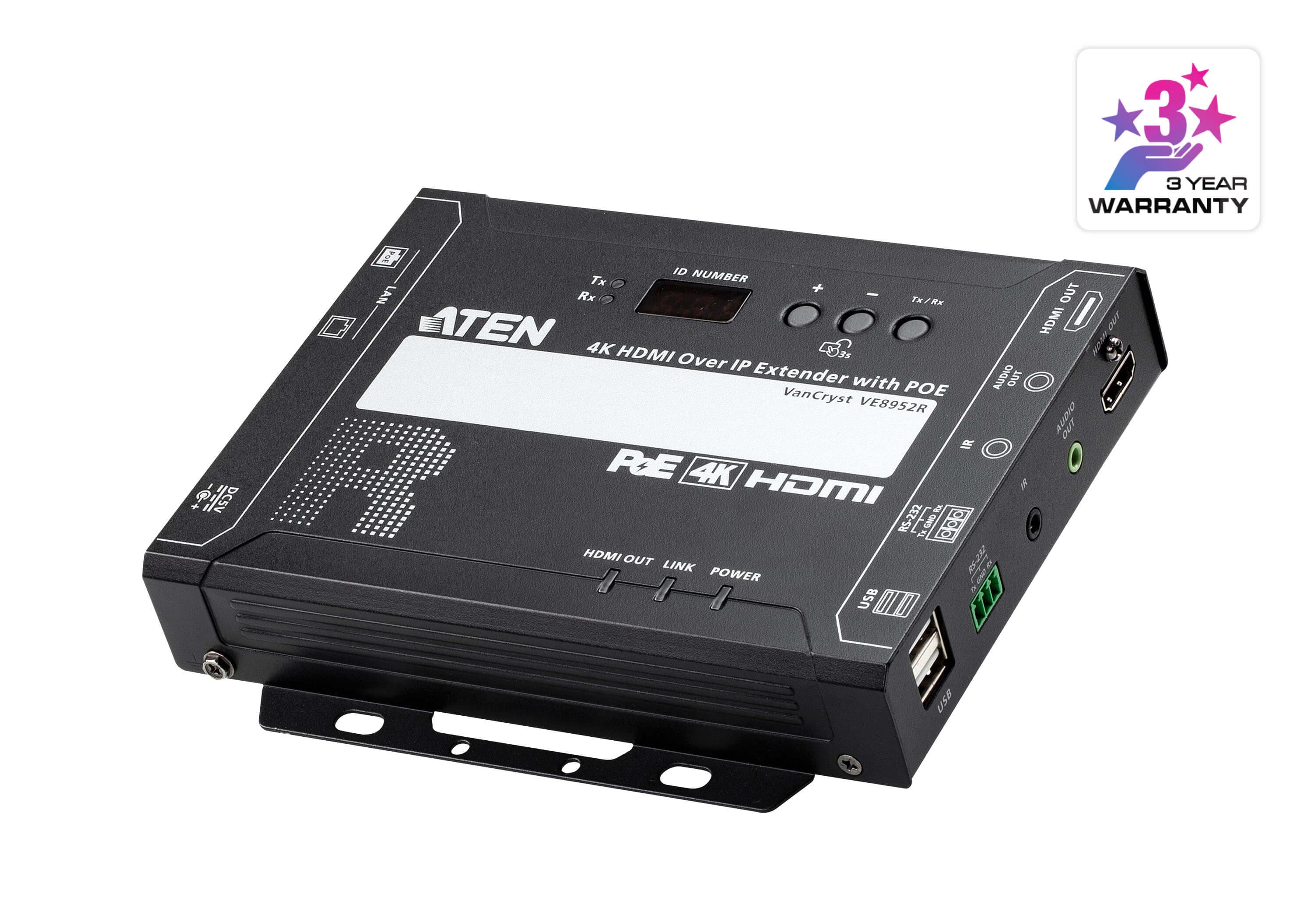 ATEN VE8952R 4K HDMI over IP Receiver with PoE - angled product view