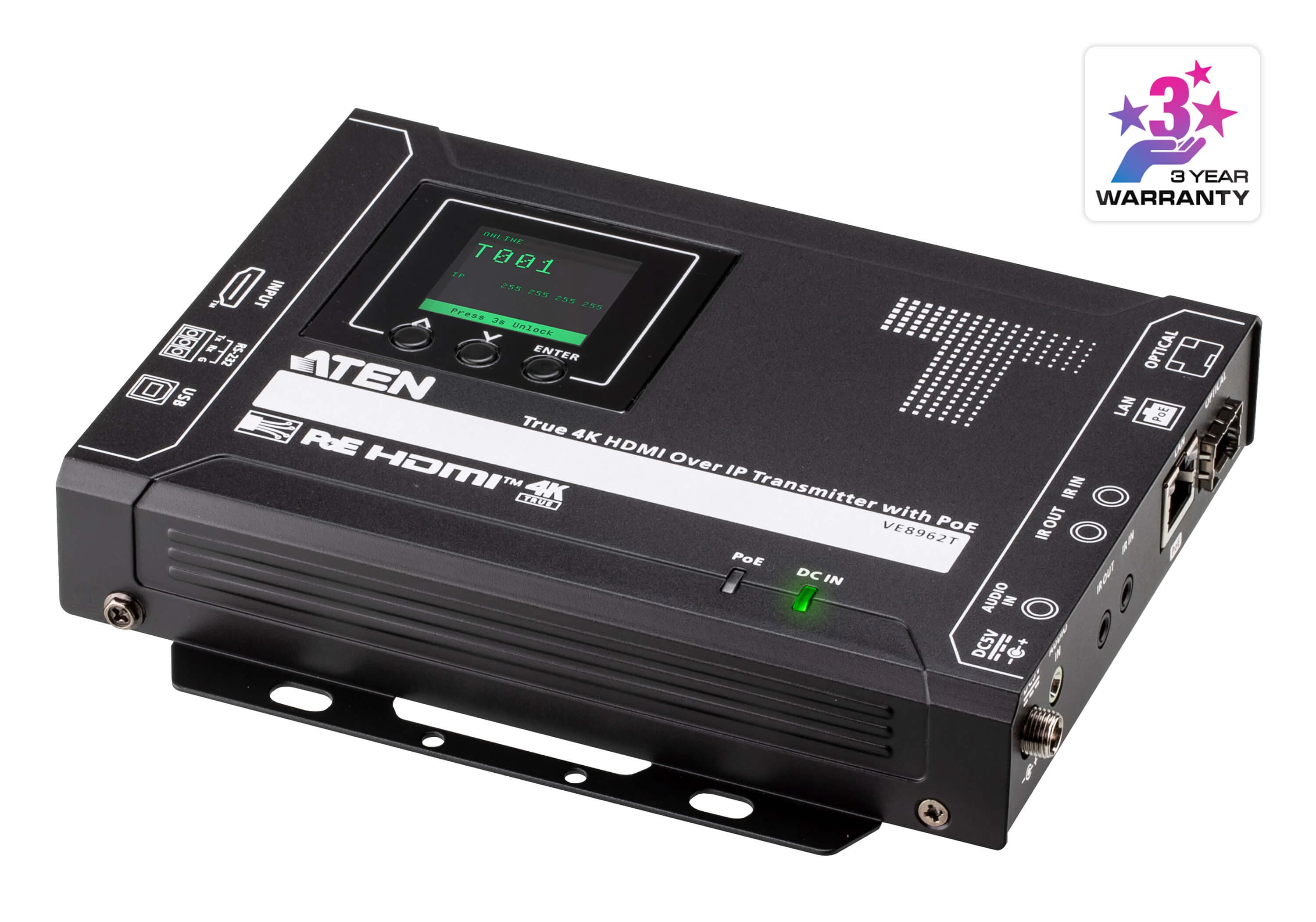 ATEN VE8962T True 4K HDMI over IP Transmitter with PoE - angled product view