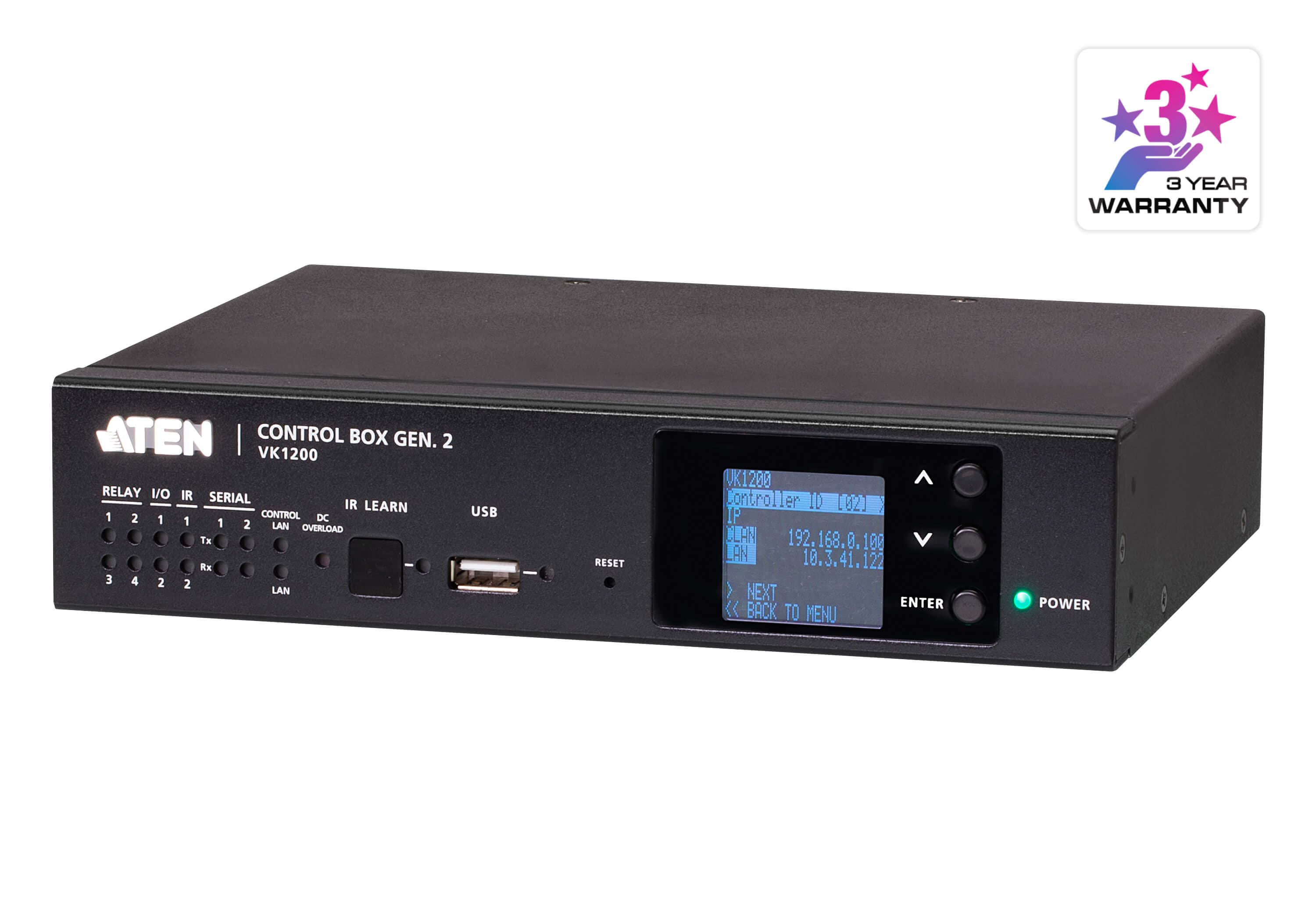 ATEN VK1200 Control System Compact Control Box Gen. 2 with Dual LAN - angled product view