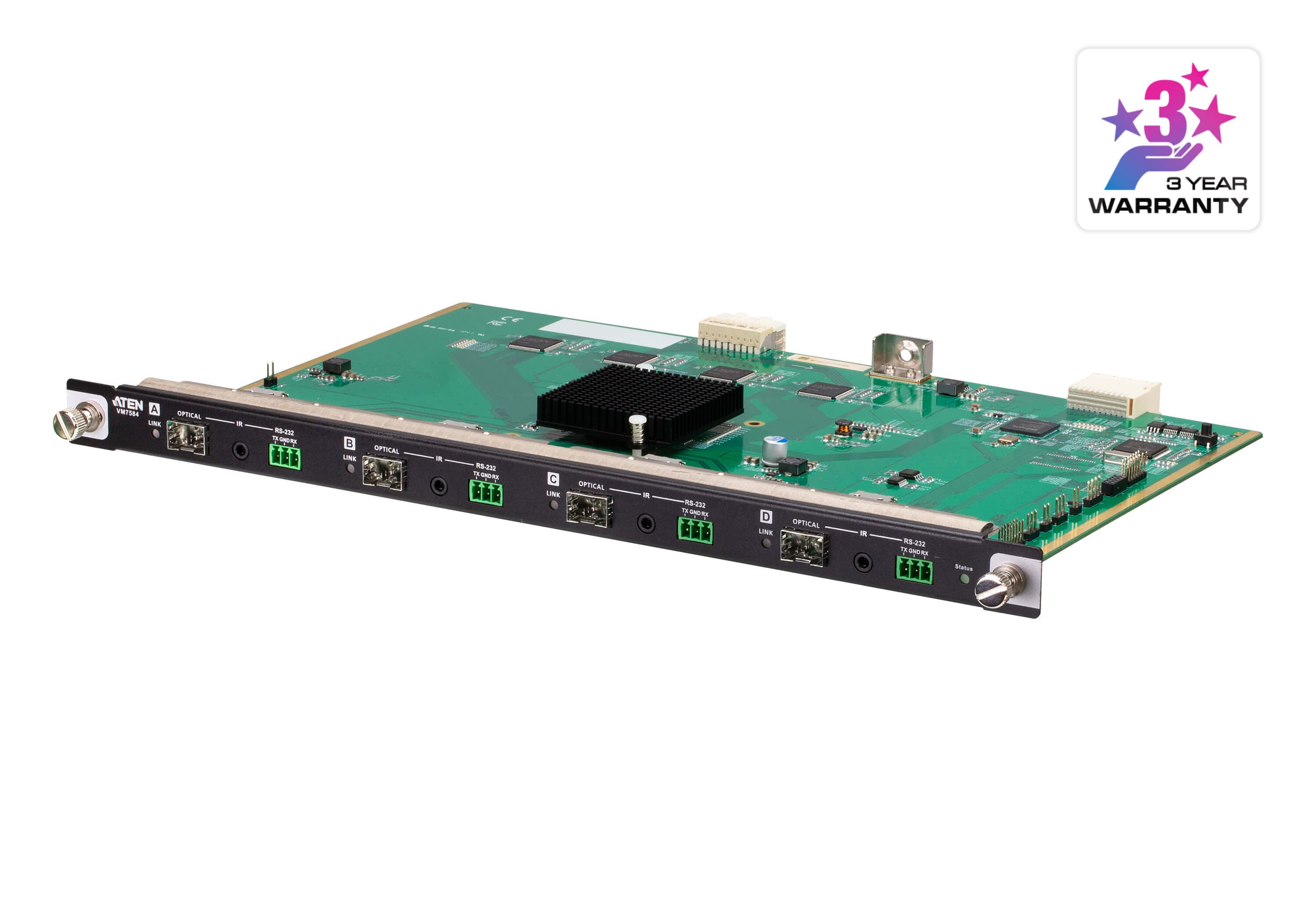 ATEN VM7584K2 4-Port 10G Optical Input Board (Singlemode, 10 km) - angled product view (ATEN publishes one photo for the VM7584 - the K1/K2 difference is the supplied SFP+ module, not the board)