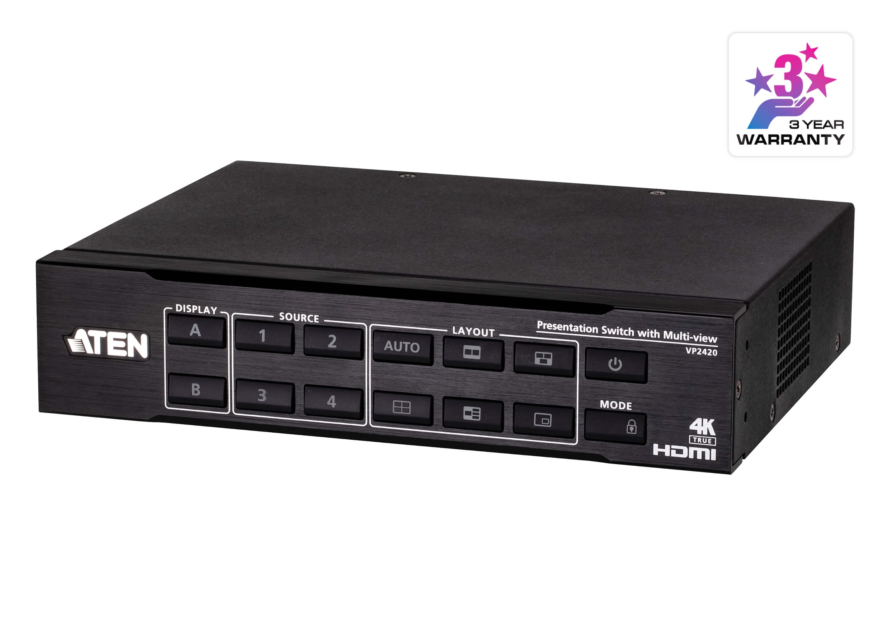 ATEN VP2420 4 x 2 True 4K HDMI Presentation Switch with Multi View - angled product view