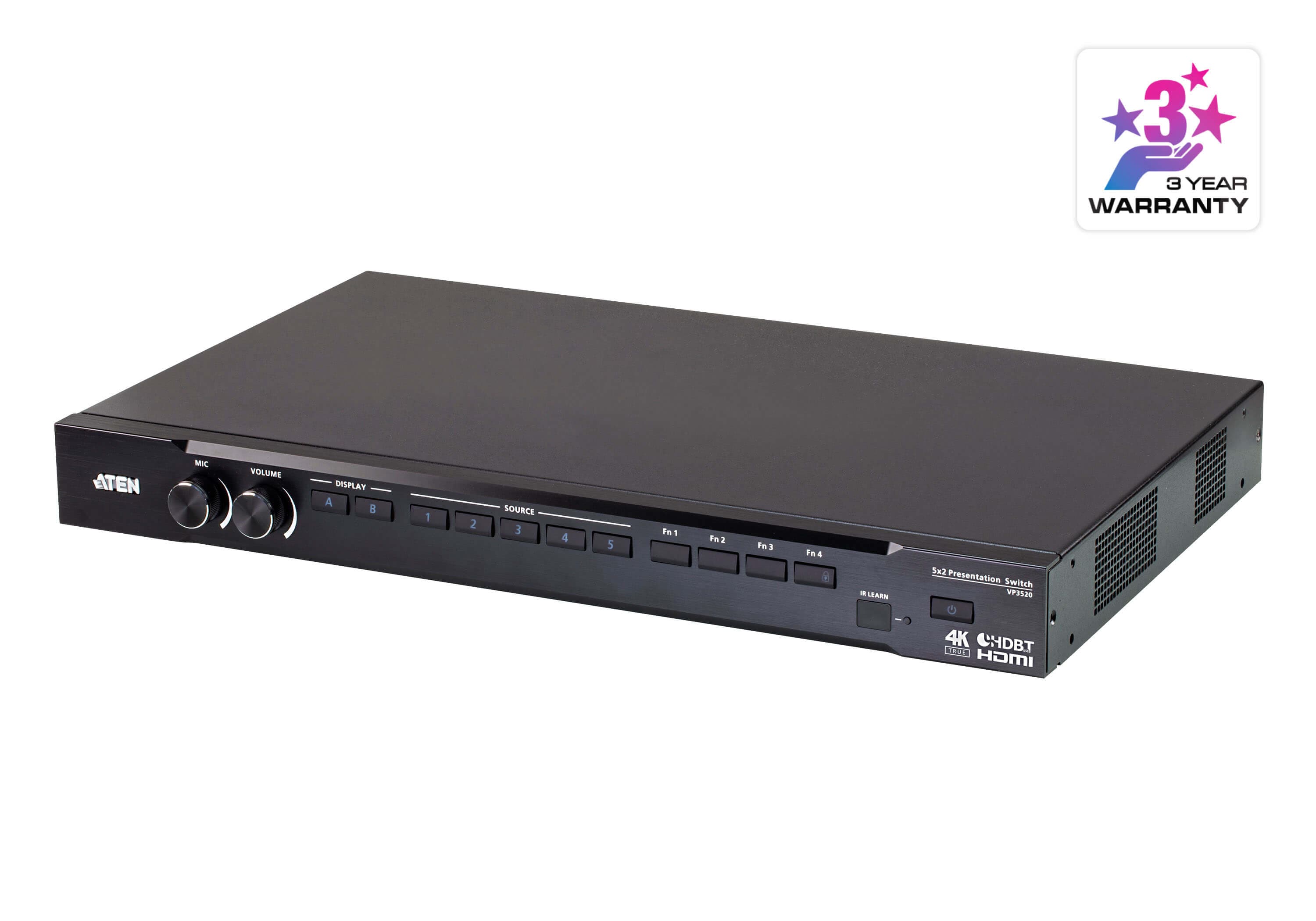 ATEN VP3520 5 x 2 True 4K Seamless Presentation Matrix Switch with Control - angled product view
