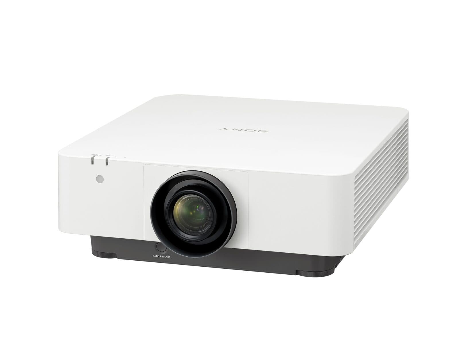 Sony VPL-FHZ80 laser projector in white, three-quarter front view with the standard lens fitted