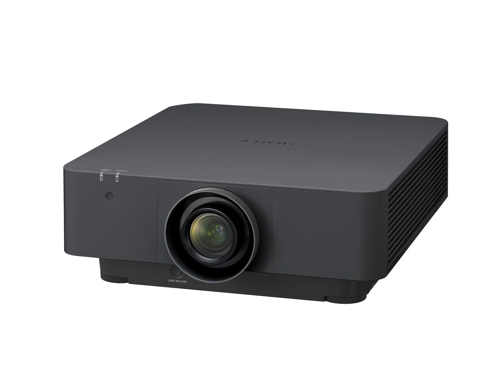Sony VPL-FHZ80 laser projector in black, three-quarter front view with the standard lens fitted