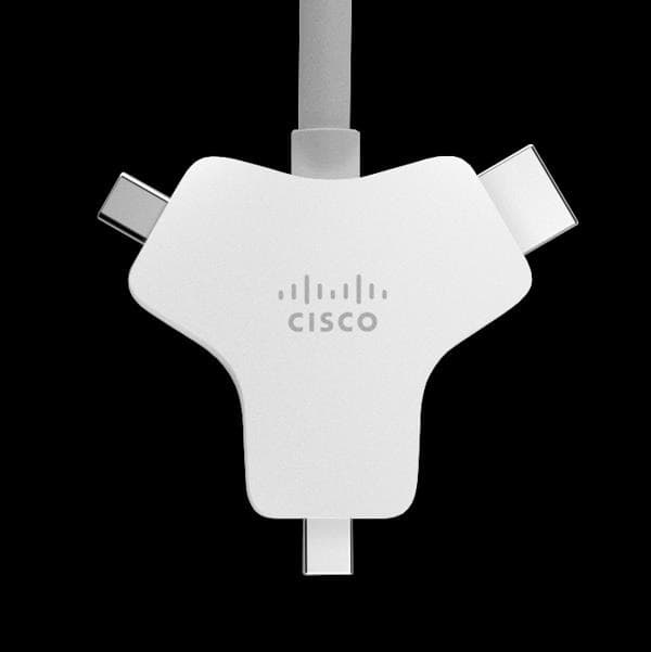 Cisco Multi-head Cable 4K, showing the three-way connector head with HDMI, Mini DisplayPort and USB-C - Cisco publishes one product image covering both the 2.5 m and 9 m versions