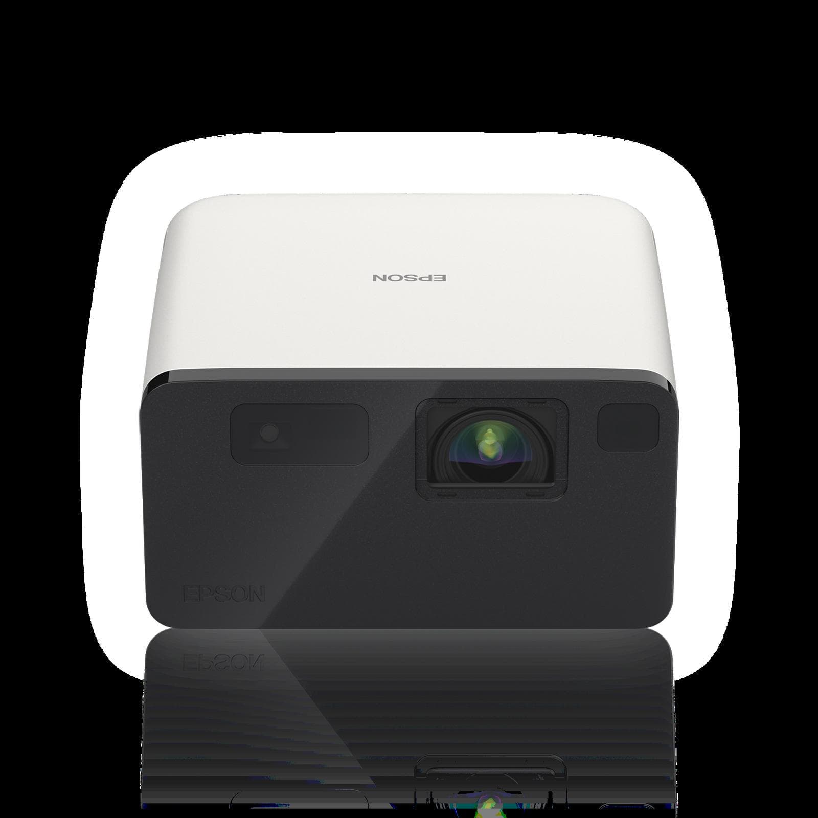 Epson EF-21W mini laser projector in white, front three-quarter view