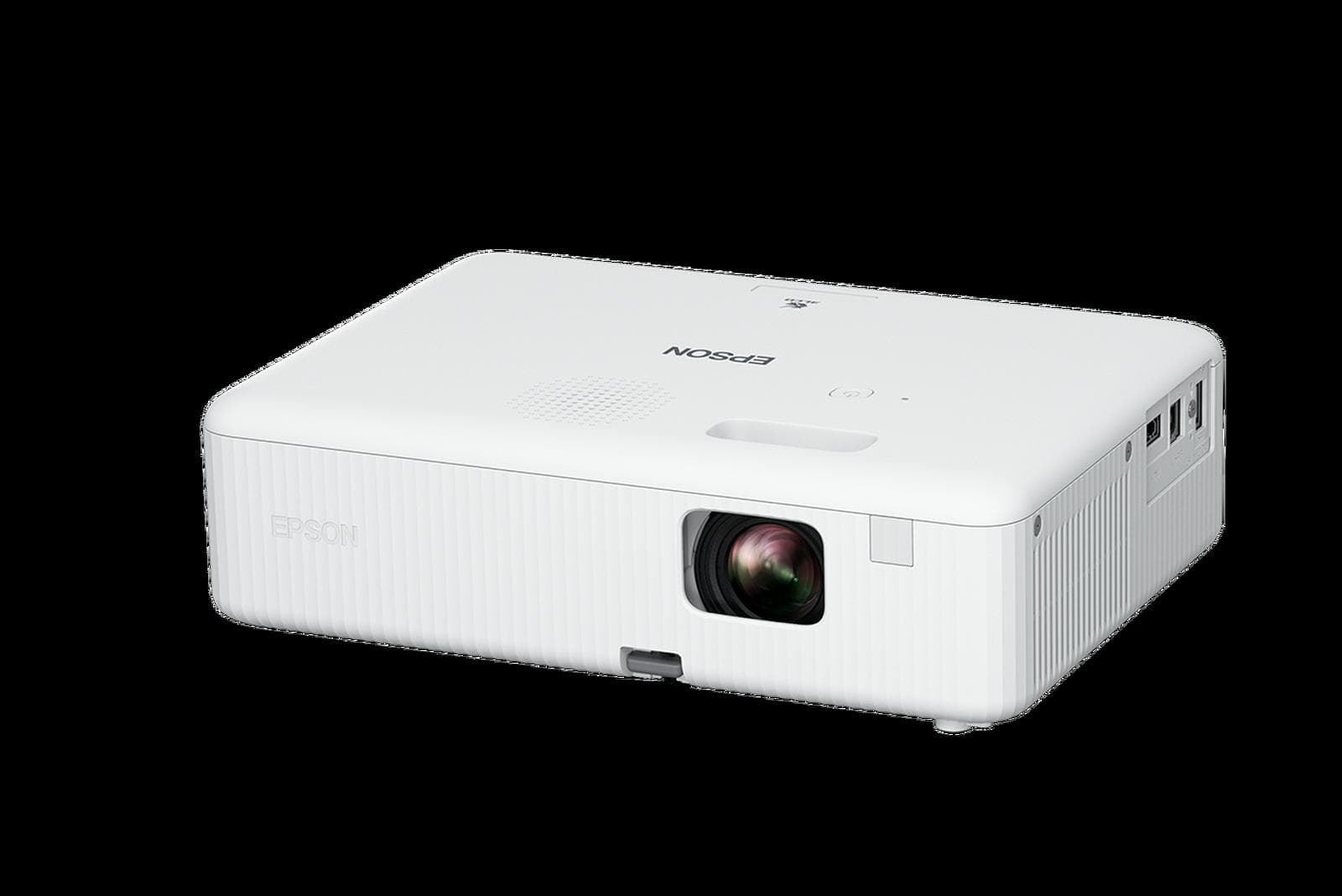 Epson CO series projector body, front three-quarter view - Epson supplies this CO chassis photograph on the CO-FH01 page; the CO-FH01 and CO-W01 share the same casework