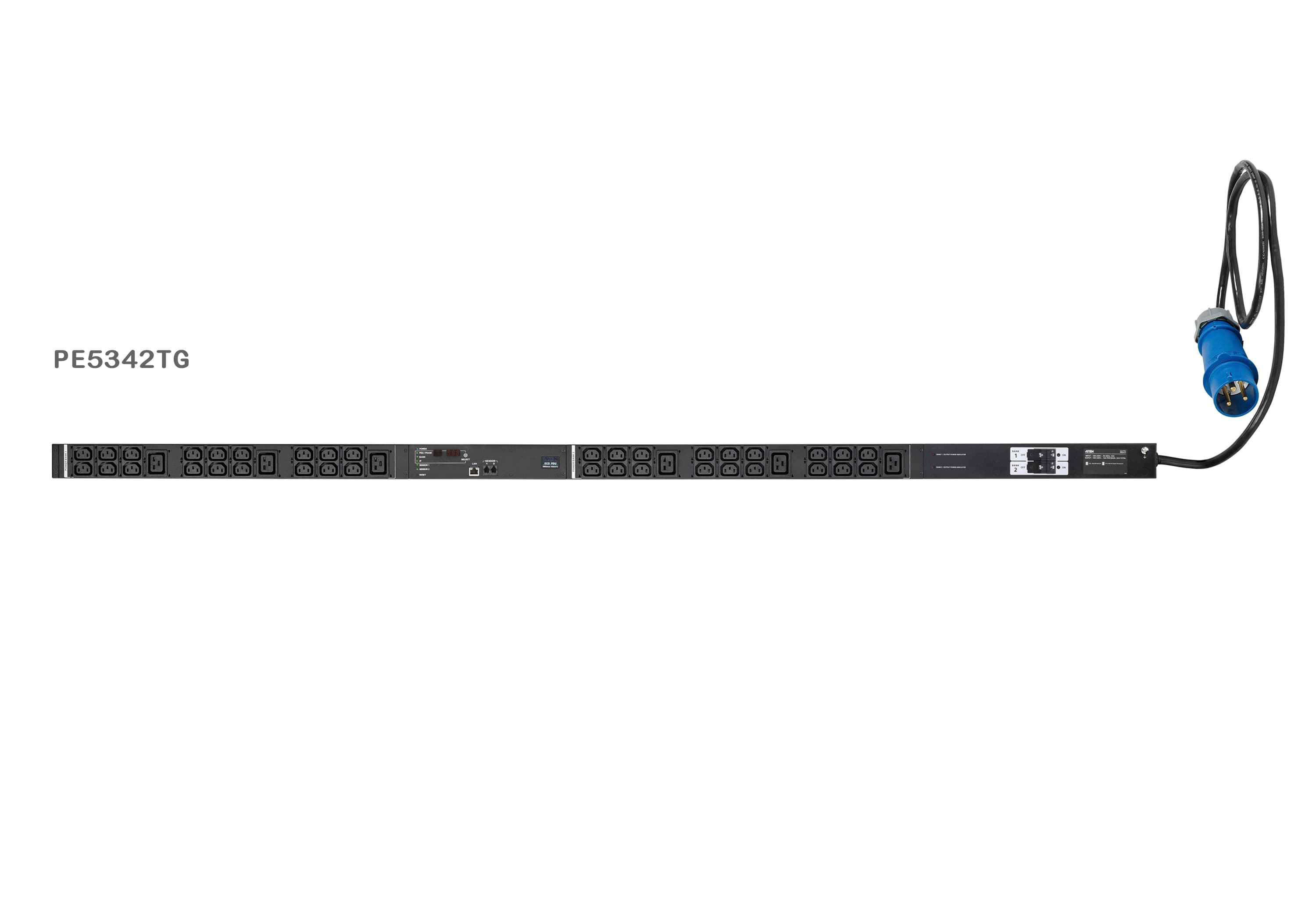 ATEN PE5342TG rack-mount eco PDU — three-quarter product view.