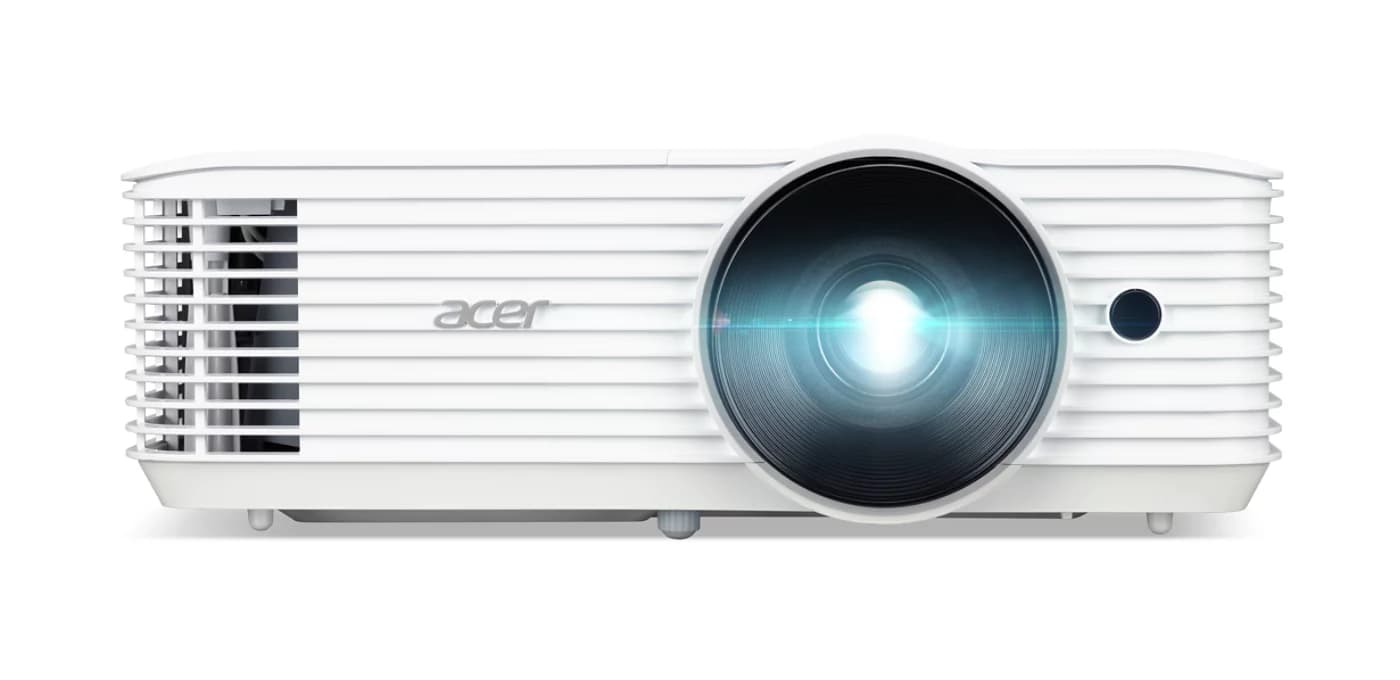 Acer M311 WXGA DLP projector, front three-quarter view (shared Acer X118HP/X128HP/X138WHP/X1226AH/M31 series chassis image)