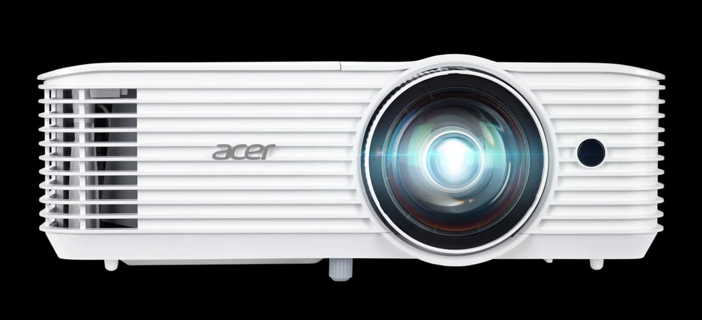 Acer S1386WHN short throw classroom projector, front three-quarter view (Acer S1286H/S1386WH chassis image)