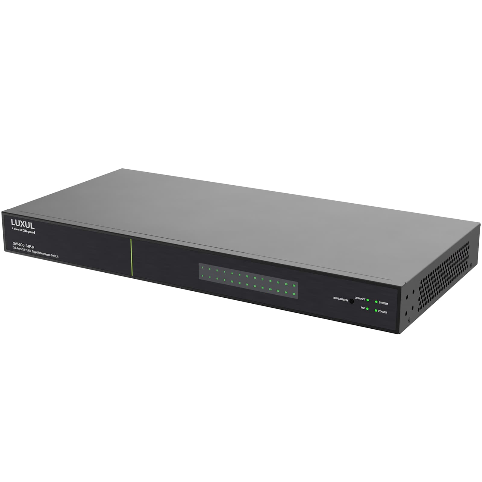 Luxul 24 PoE+ | 2 Combo RJ45/SFP Rear-Facing Ports - 1Gb L2/L3 Managed Switch, UK Power Cord — manufacturer product-family image