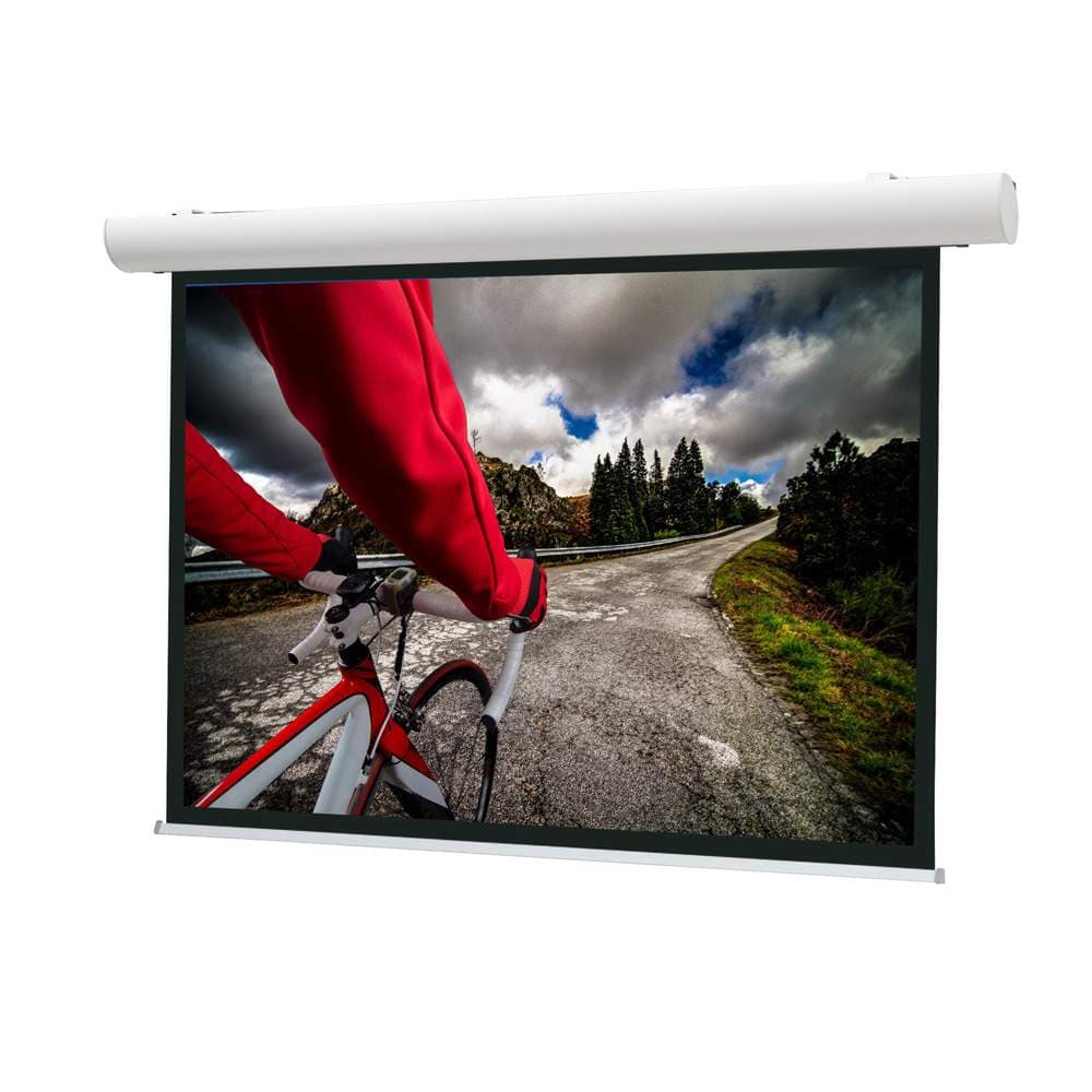 Da-Lite Elpro Concept, 163 x 290 cm with Matte White Non Tensioned — shown fully lowered against a white background, white case above a black-bordered surface; manufacturer series photograph — Da-Lite photograph this range at one size only, so the screen shown may be a different size from this model.